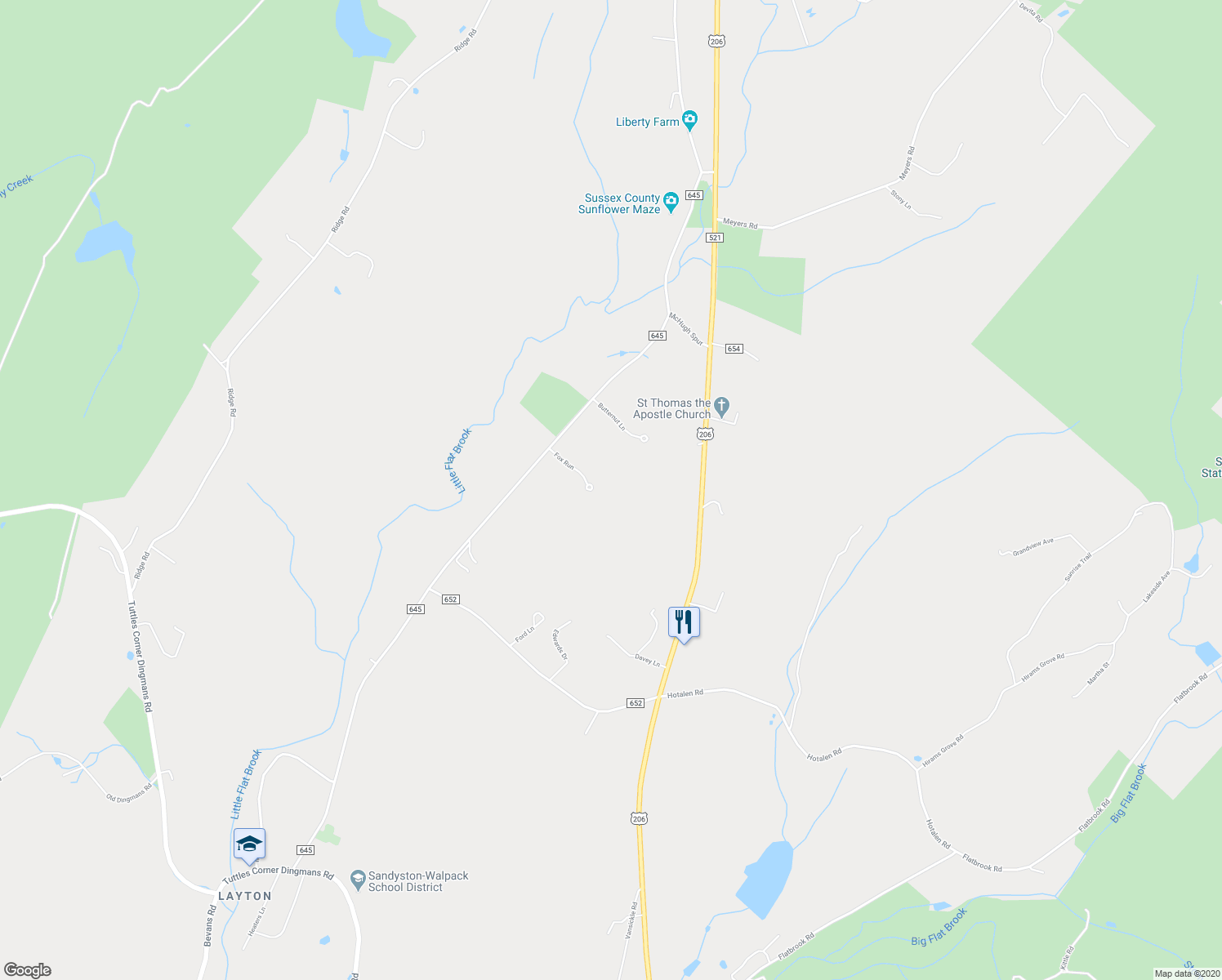 map of restaurants, bars, coffee shops, grocery stores, and more near 7 Fox Run in Sussex County