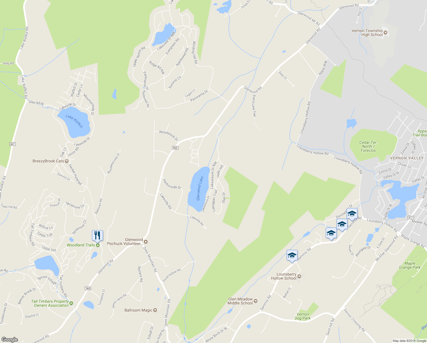 map of restaurants, bars, coffee shops, grocery stores, and more near 29 Lakeshore Drive Northwest in Sussex