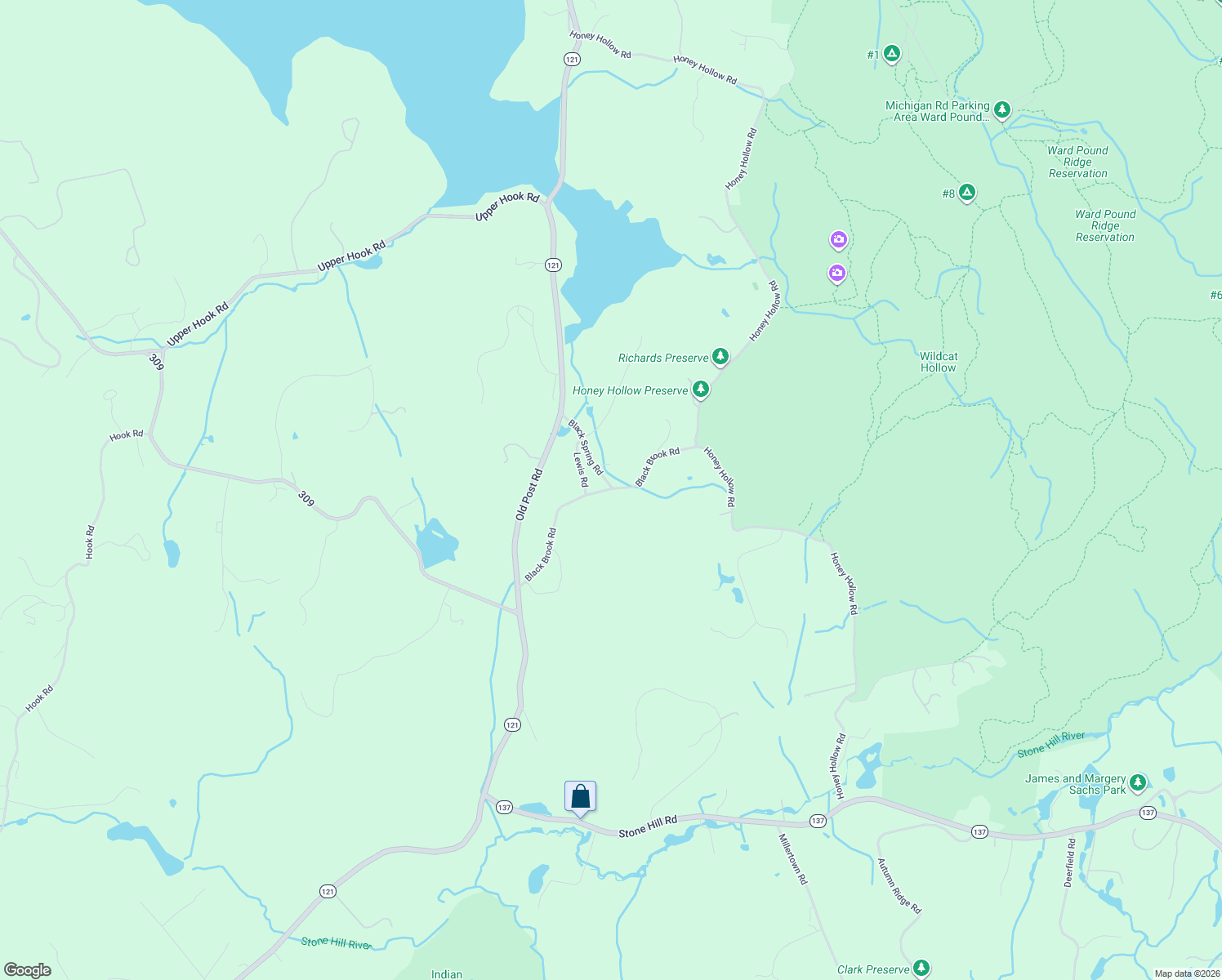 map of restaurants, bars, coffee shops, grocery stores, and more near Black Brook Rd in Westchester