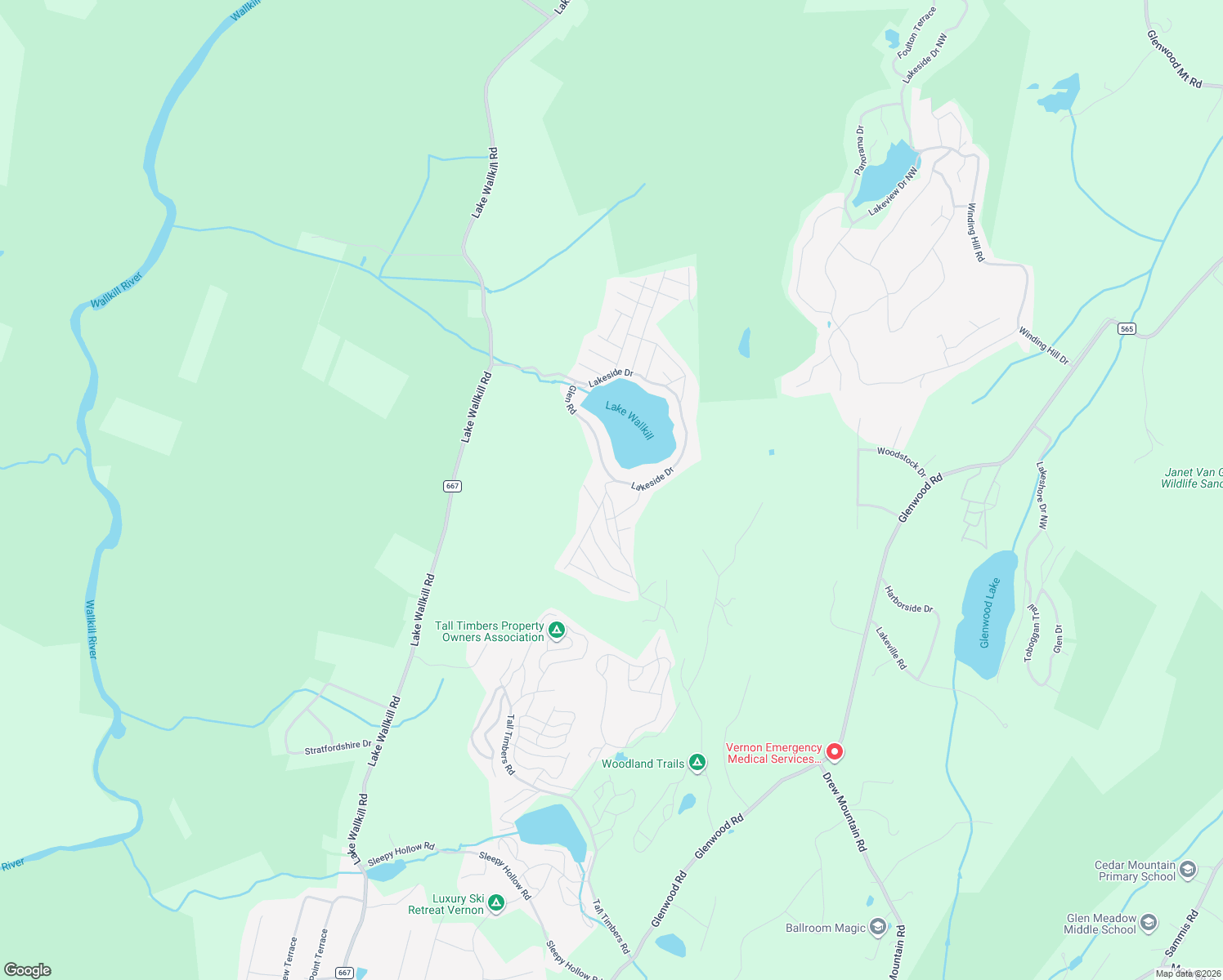 map of restaurants, bars, coffee shops, grocery stores, and more near 1 Maple Rd in Vernon