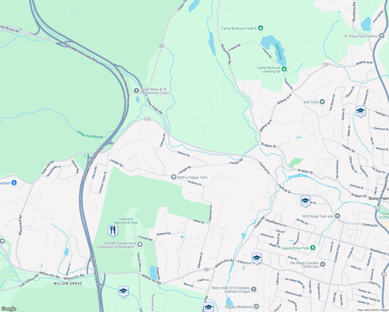 map of restaurants, bars, coffee shops, grocery stores, and more near 7 Osborn Street in Stony Point