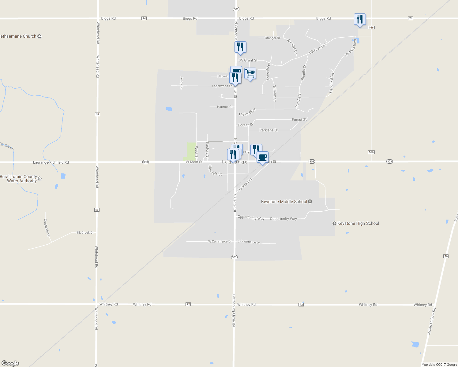 map of restaurants, bars, coffee shops, grocery stores, and more near 214 Pleasant Street in LaGrange
