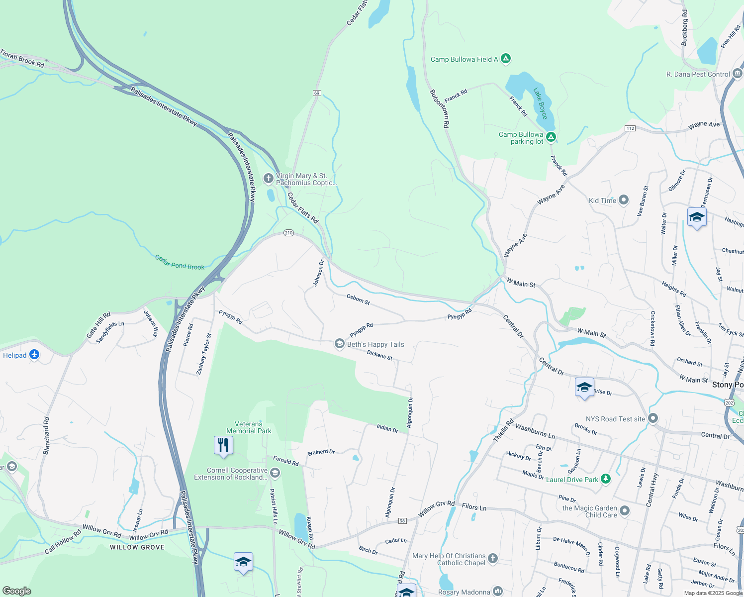map of restaurants, bars, coffee shops, grocery stores, and more near 7 Osborn Street in Stony Point