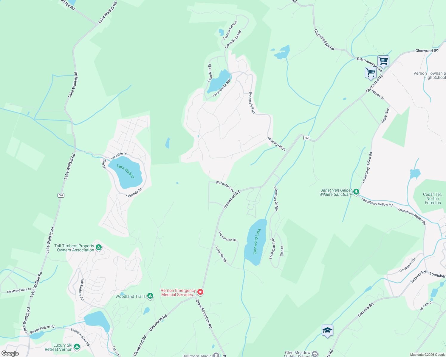 map of restaurants, bars, coffee shops, grocery stores, and more near 4 Glenview Lane in Sussex