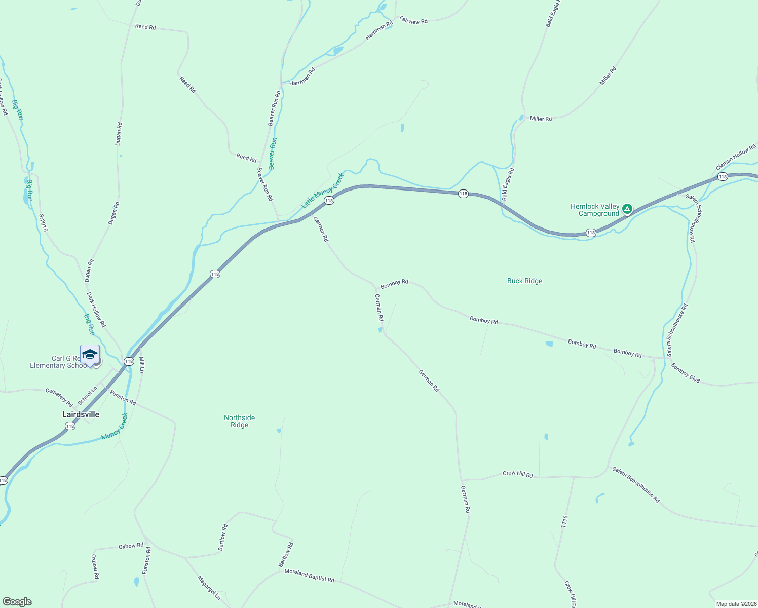 map of restaurants, bars, coffee shops, grocery stores, and more near 431 German Road in Lairdsville