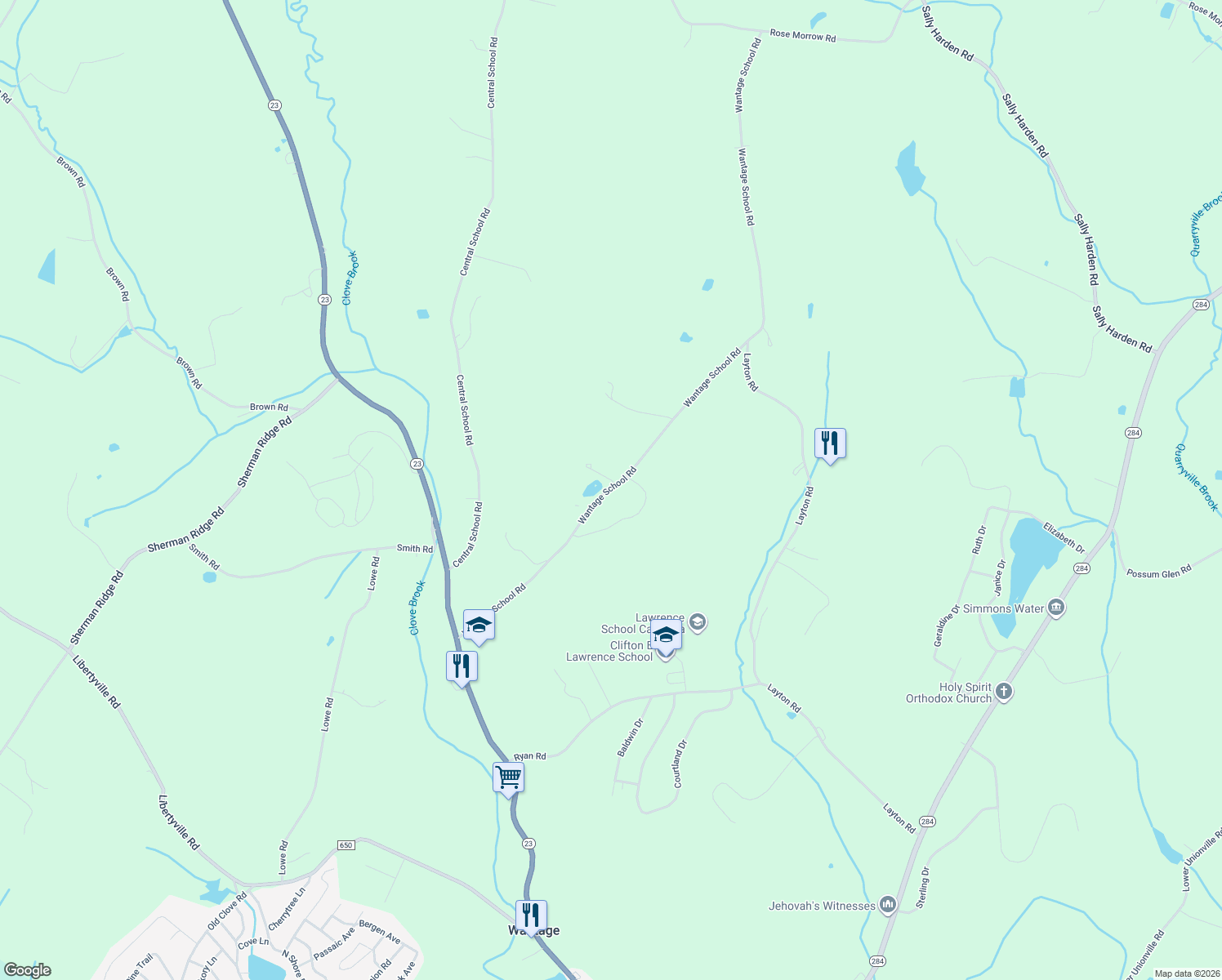 map of restaurants, bars, coffee shops, grocery stores, and more near 37 Wantage School Road in Sussex