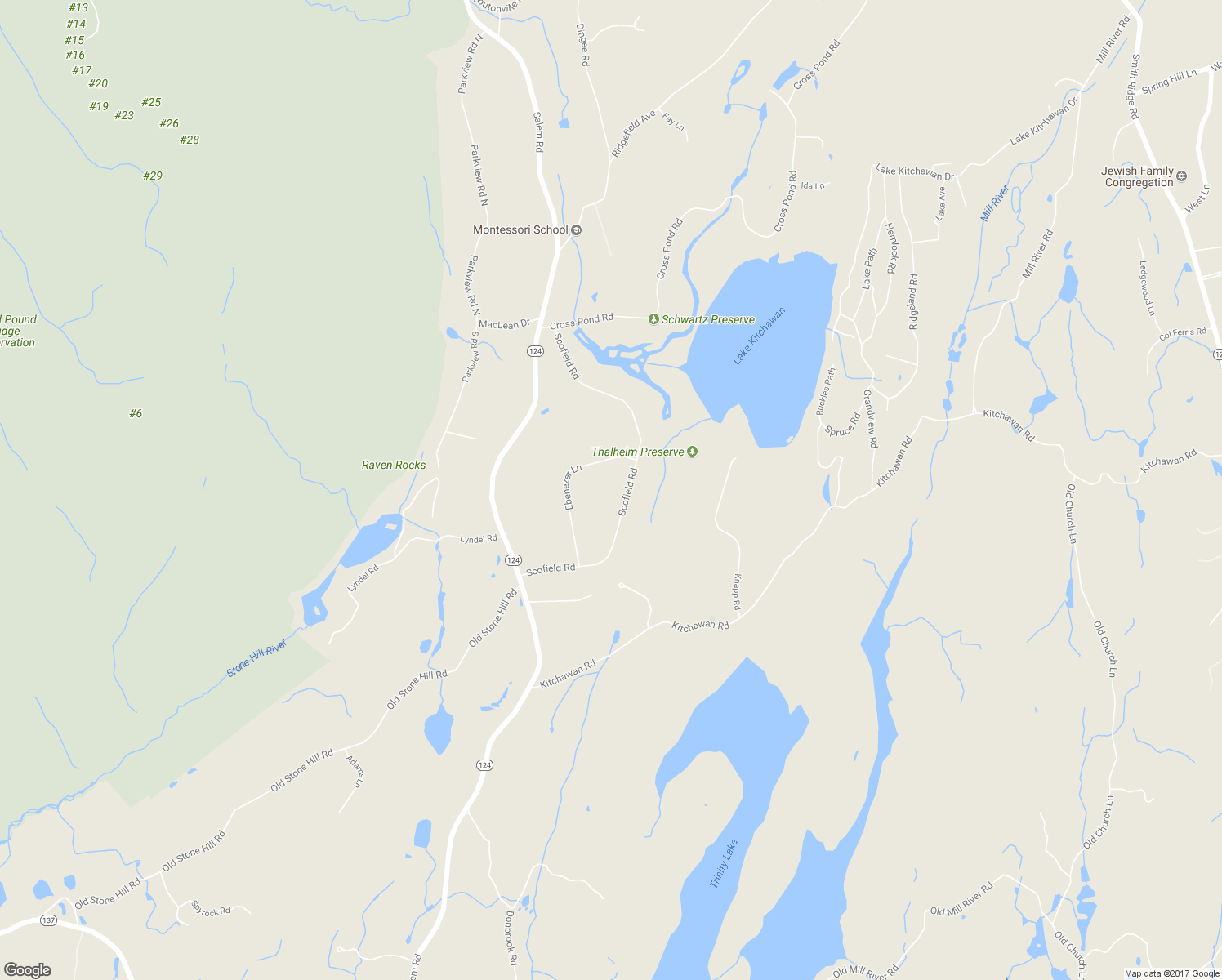 map of restaurants, bars, coffee shops, grocery stores, and more near 44 Scofield Road in Pound Ridge