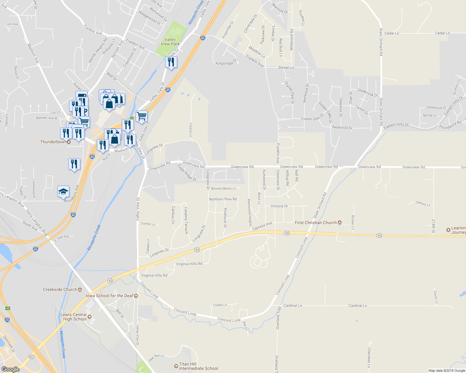 map of restaurants, bars, coffee shops, grocery stores, and more near 19918 Beverly Manor Lane in Council Bluffs