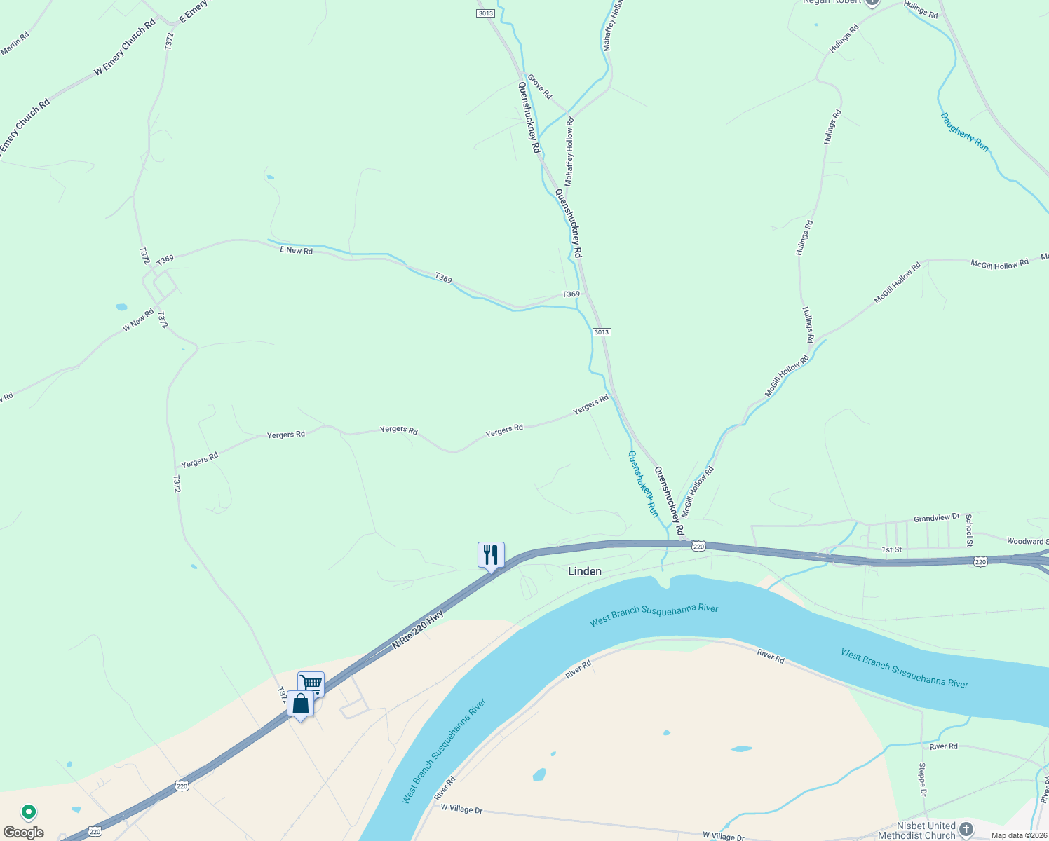 map of restaurants, bars, coffee shops, grocery stores, and more near Yergers Road in Linden