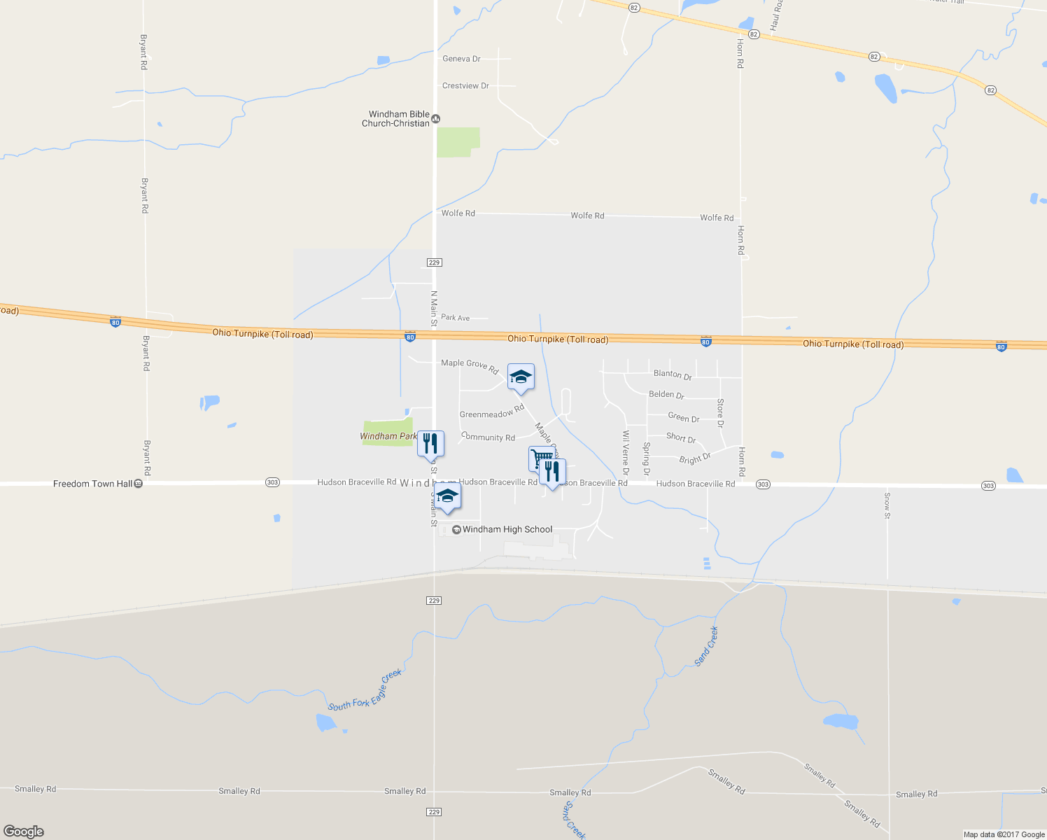 map of restaurants, bars, coffee shops, grocery stores, and more near 9053 Maple Grove Rd in Windham