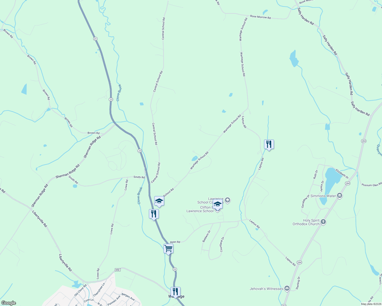 map of restaurants, bars, coffee shops, grocery stores, and more near 37 Wantage School Road in Sussex