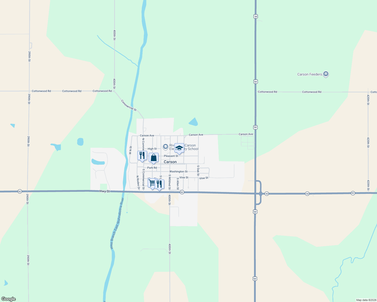 map of restaurants, bars, coffee shops, grocery stores, and more near 521 High Street in Carson