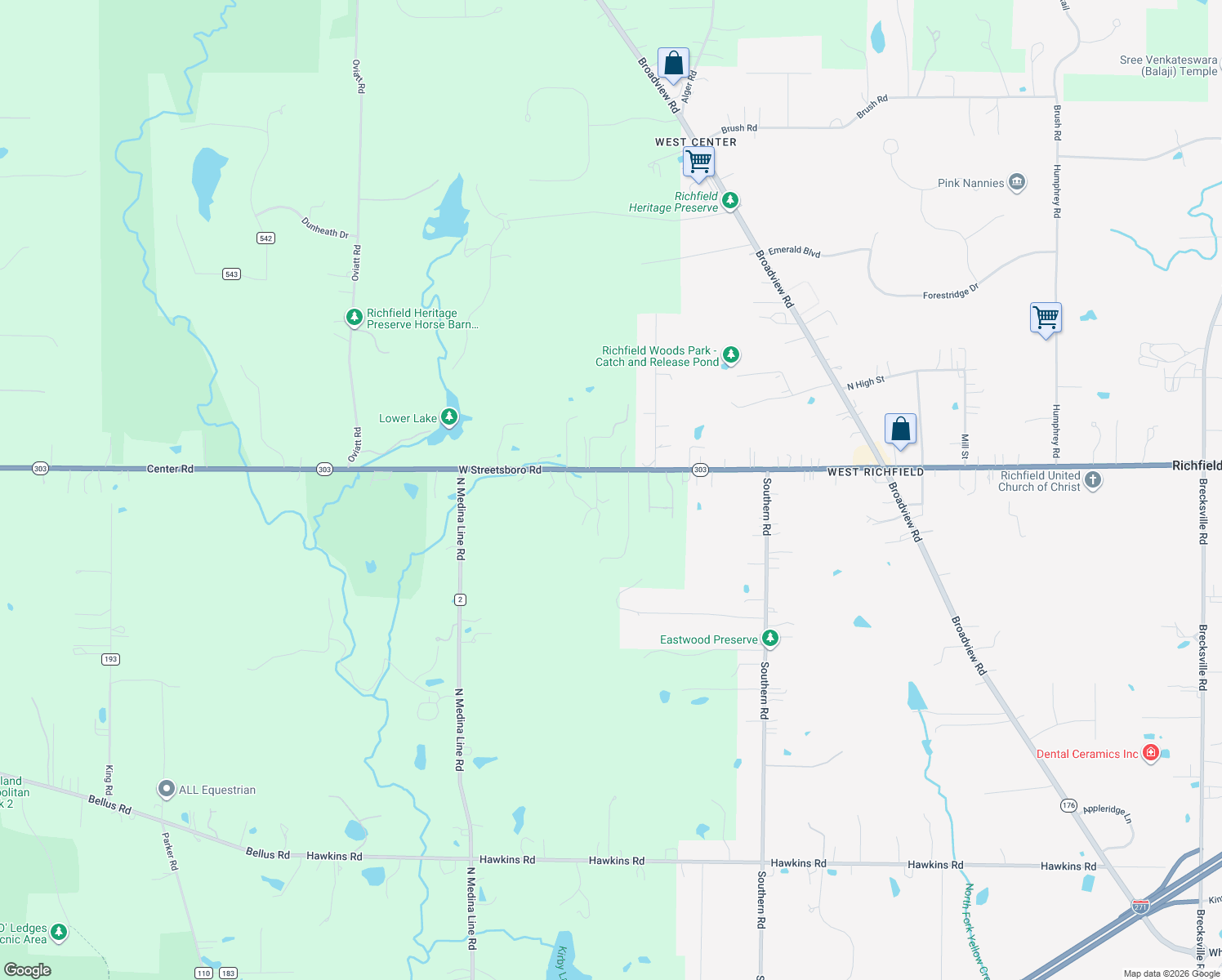 map of restaurants, bars, coffee shops, grocery stores, and more near 5030 West Streetsboro Road in Richfield