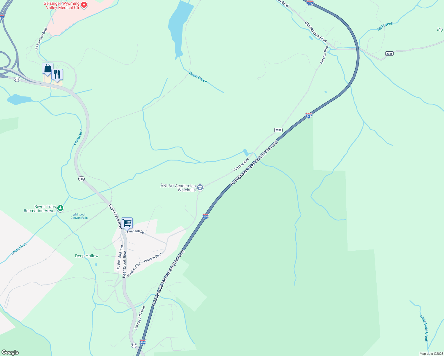map of restaurants, bars, coffee shops, grocery stores, and more near 701-2479 Old Pittston Blvd in Wilkes-Barre