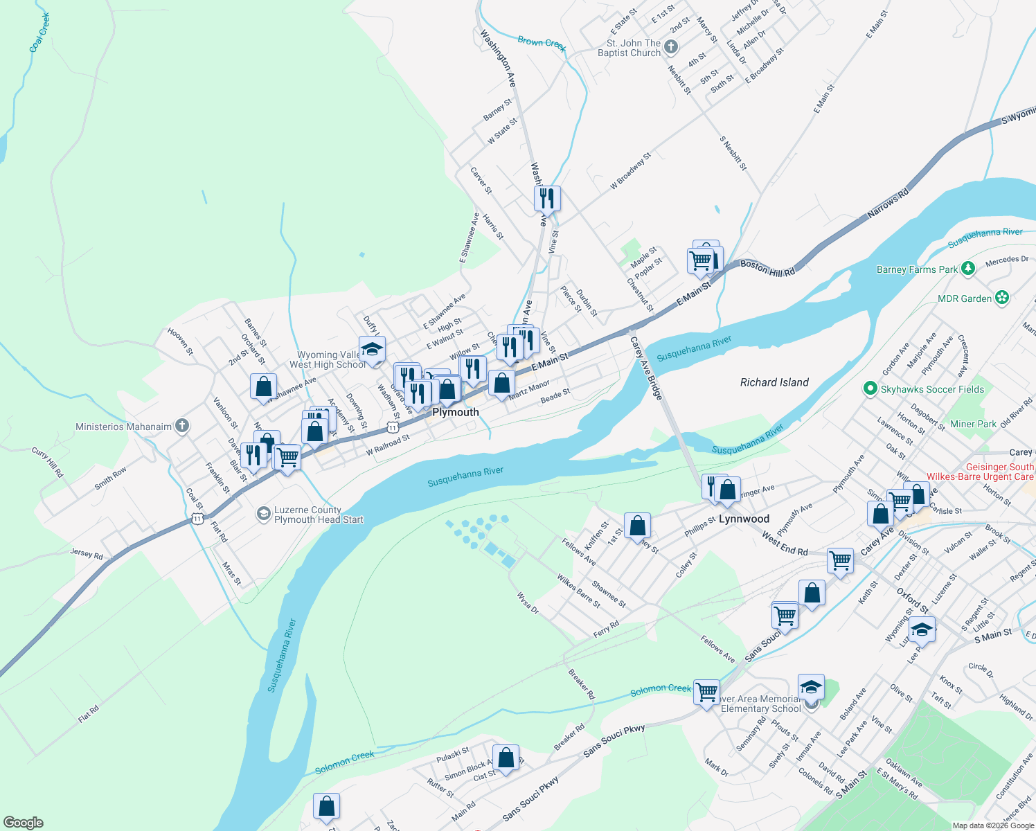 map of restaurants, bars, coffee shops, grocery stores, and more near 170 Beade Street in Plymouth