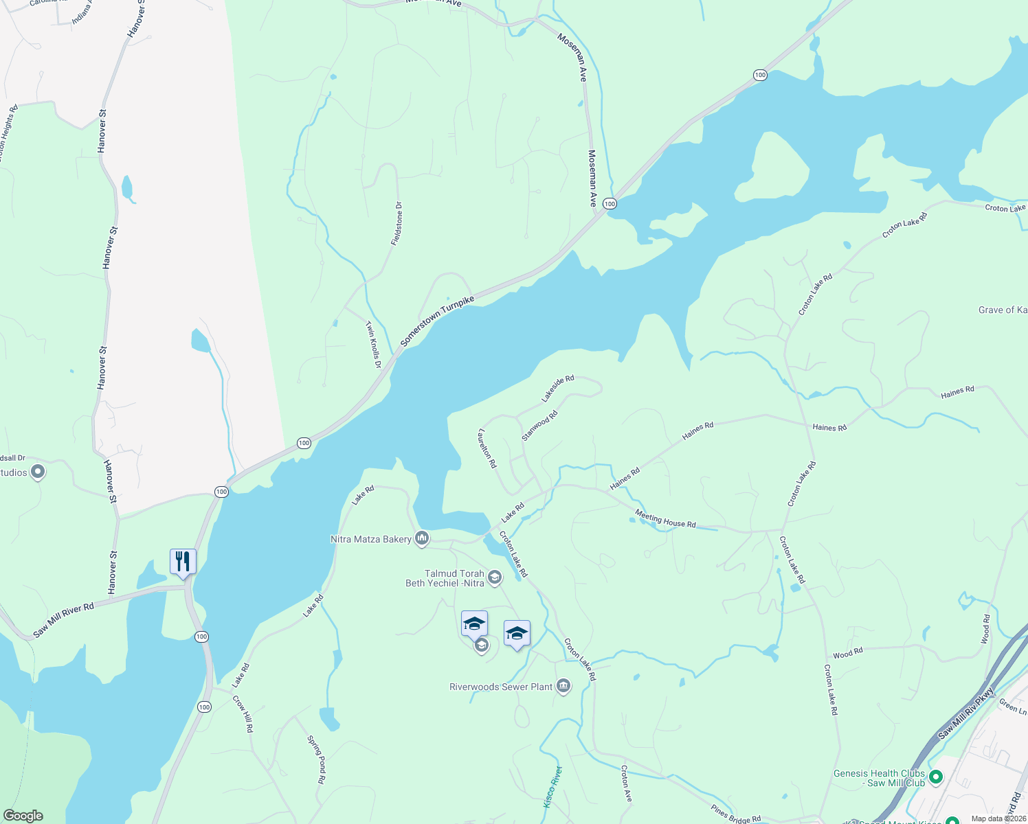 map of restaurants, bars, coffee shops, grocery stores, and more near 65 Laurelton Road in Mount Kisco