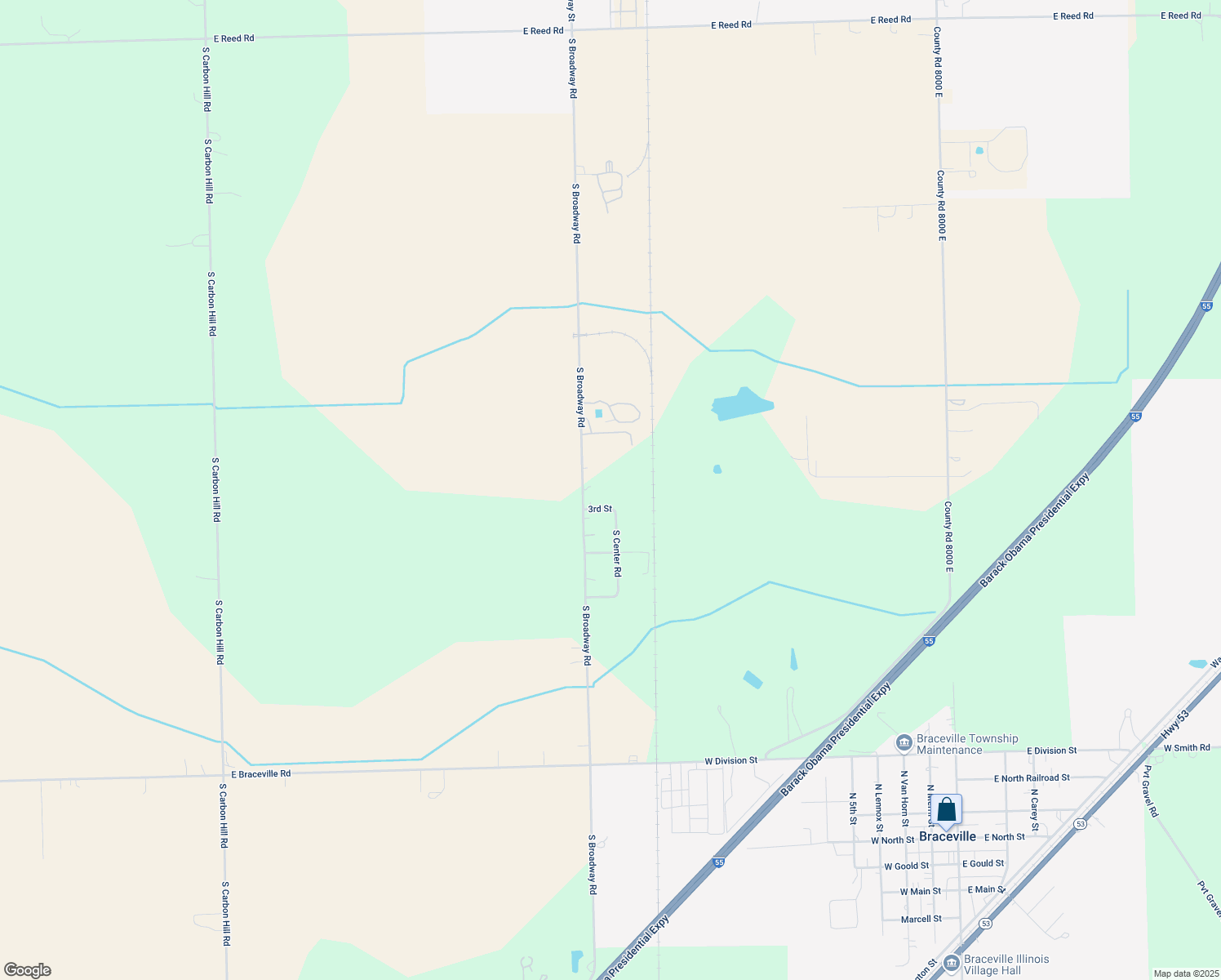 map of restaurants, bars, coffee shops, grocery stores, and more near 3250 South Broadway Road in Braceville