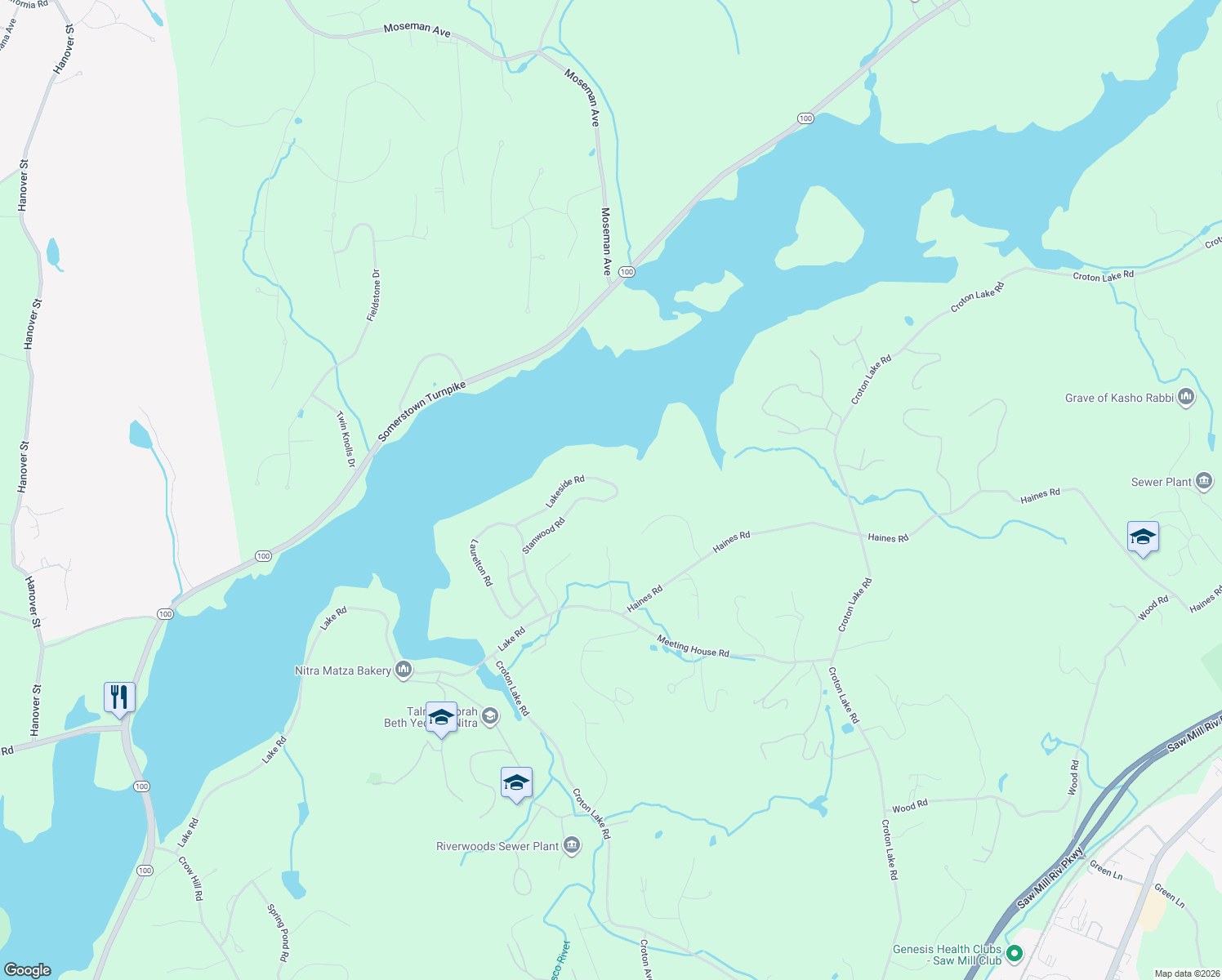 map of restaurants, bars, coffee shops, grocery stores, and more near 88 Stanwood Road in Mount Kisco