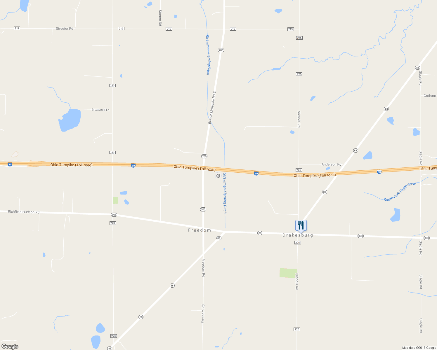 map of restaurants, bars, coffee shops, grocery stores, and more near 9197 Ohio 700 in Windham