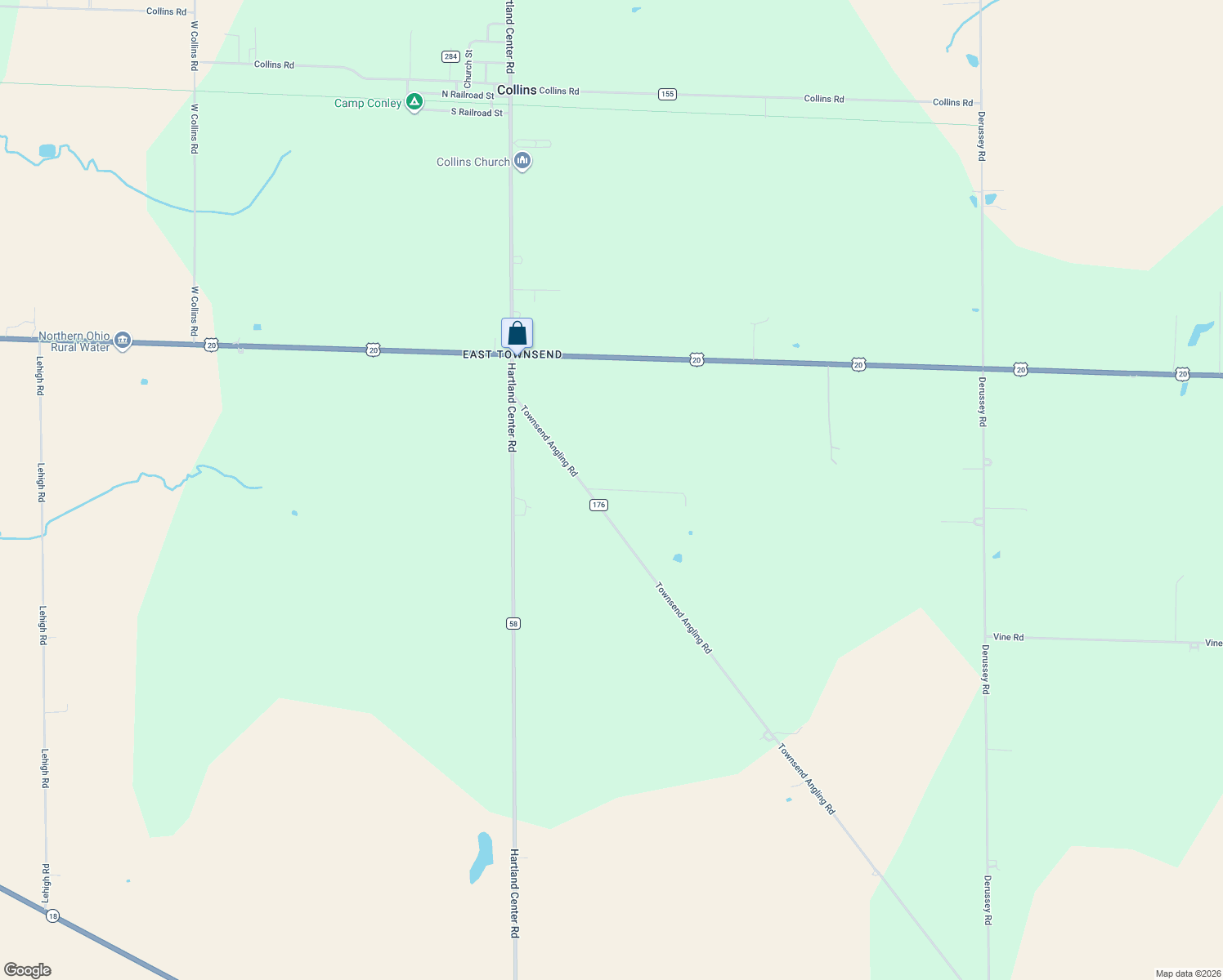 map of restaurants, bars, coffee shops, grocery stores, and more near 3812 Townsend Angling Rd in Collins