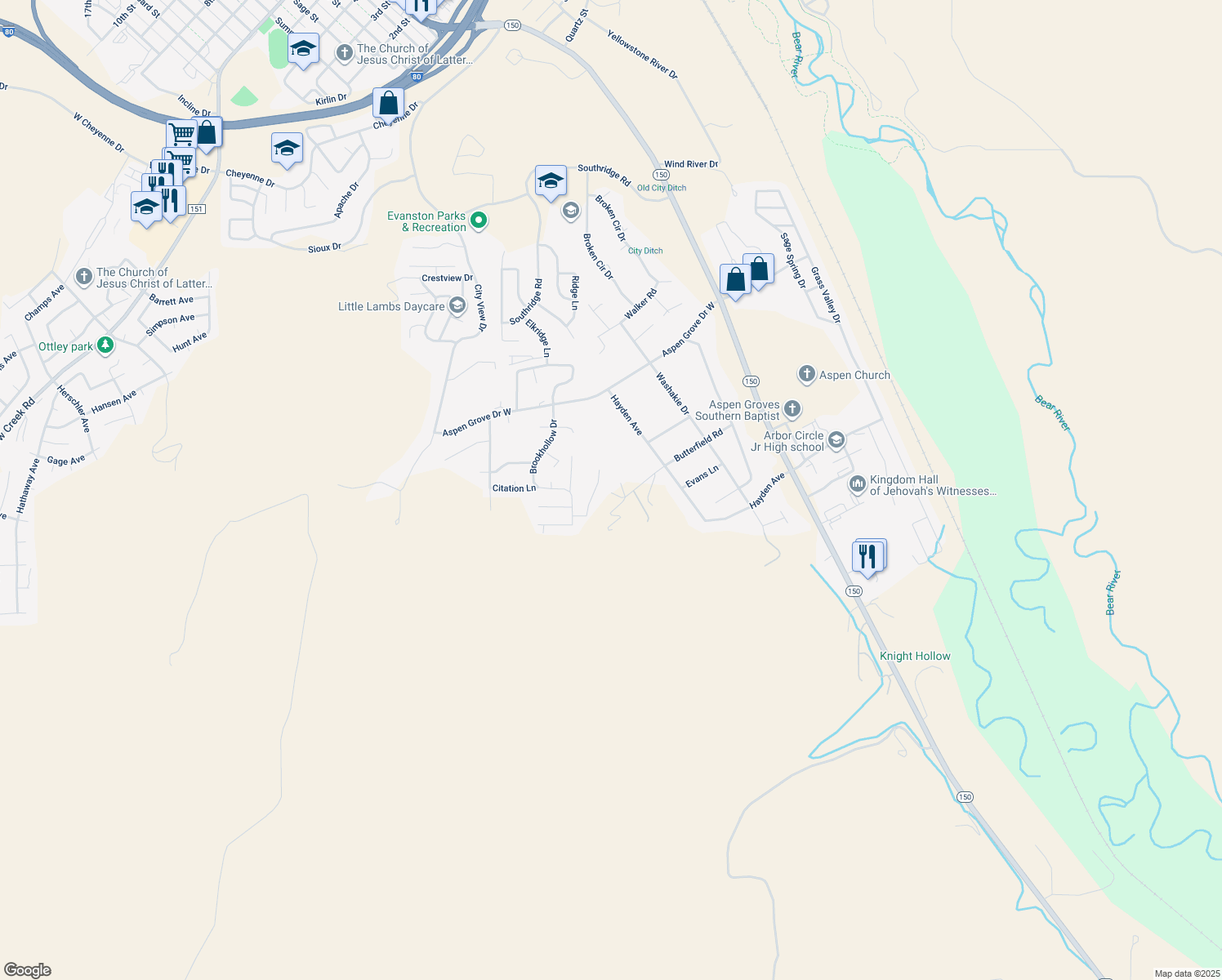 map of restaurants, bars, coffee shops, grocery stores, and more near 260 Darby Lane in Evanston