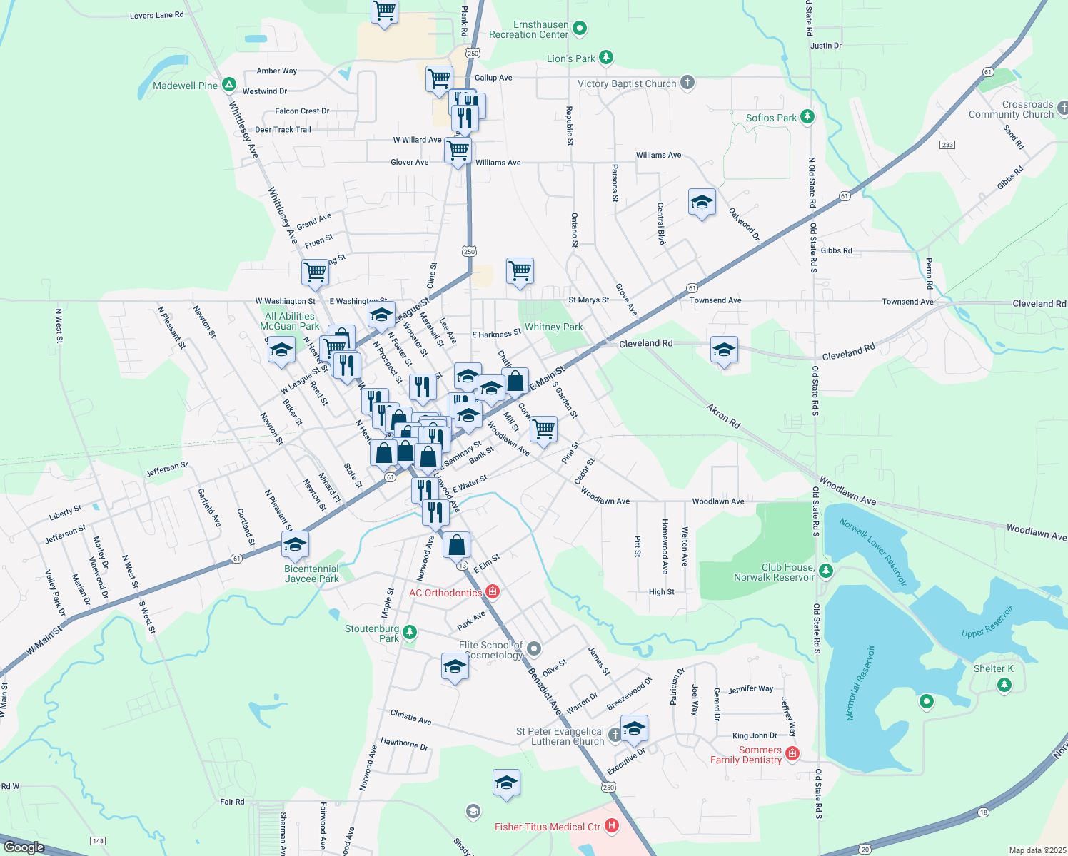 map of restaurants, bars, coffee shops, grocery stores, and more near 20 Corwin Street in Norwalk