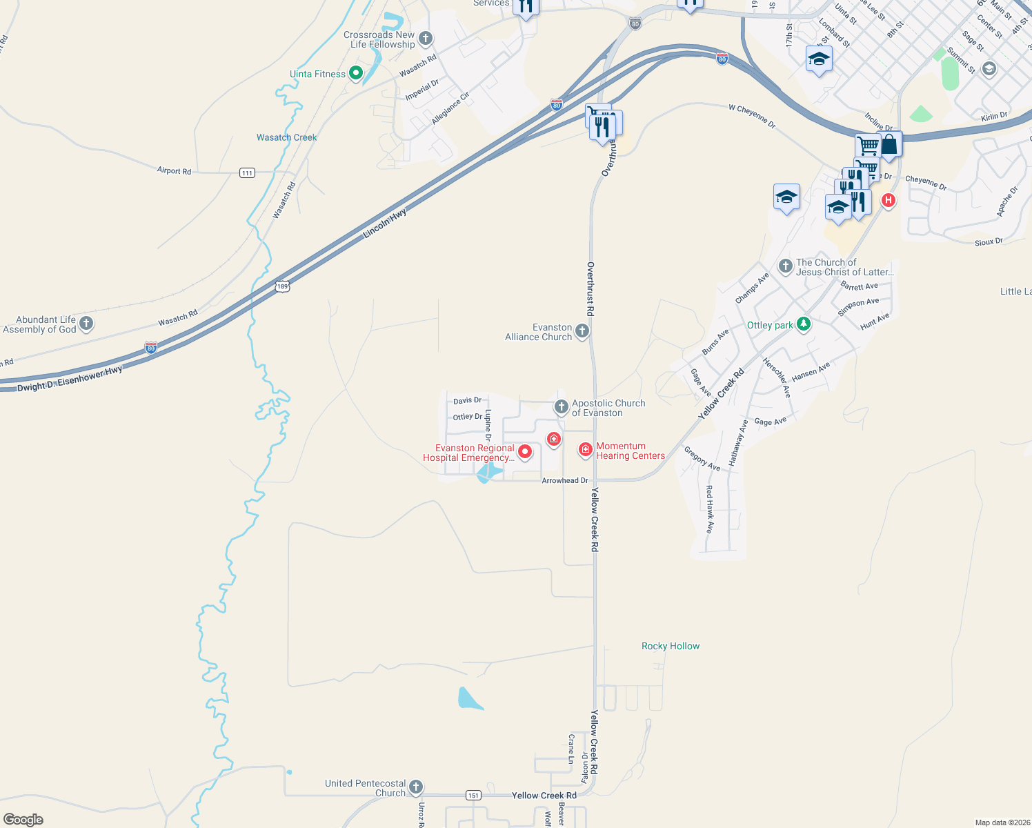 map of restaurants, bars, coffee shops, grocery stores, and more near 281 Tomahawk Dr in Evanston