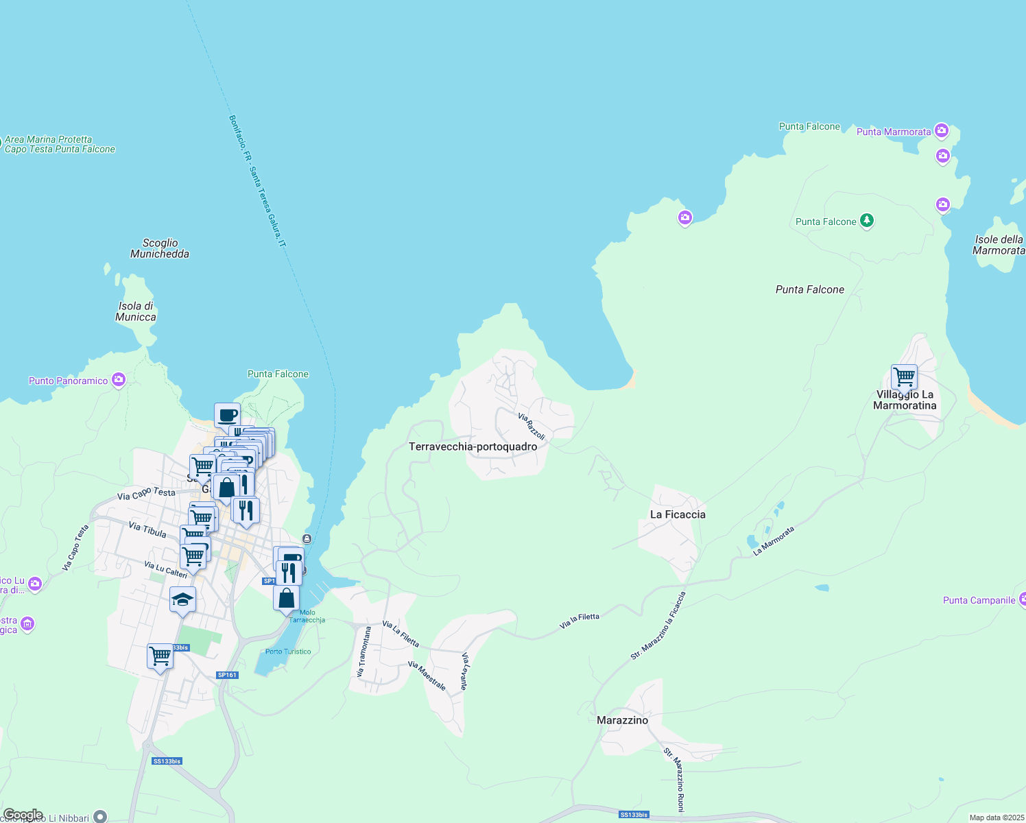 map of restaurants, bars, coffee shops, grocery stores, and more near Strada Provinciale 161 in Terravecchia-portoquadro