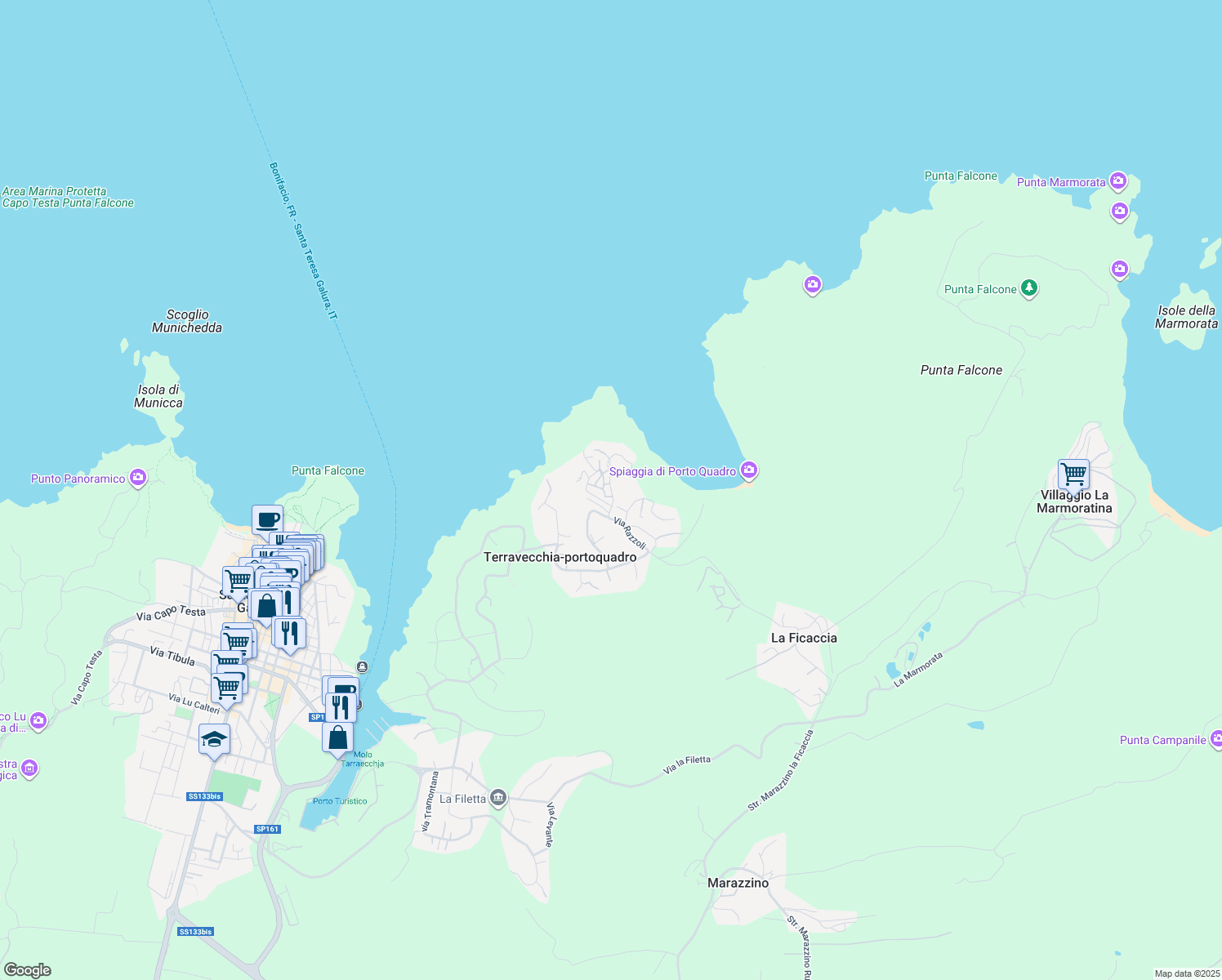 map of restaurants, bars, coffee shops, grocery stores, and more near Strada Provinciale 161 in Terravecchia-portoquadro