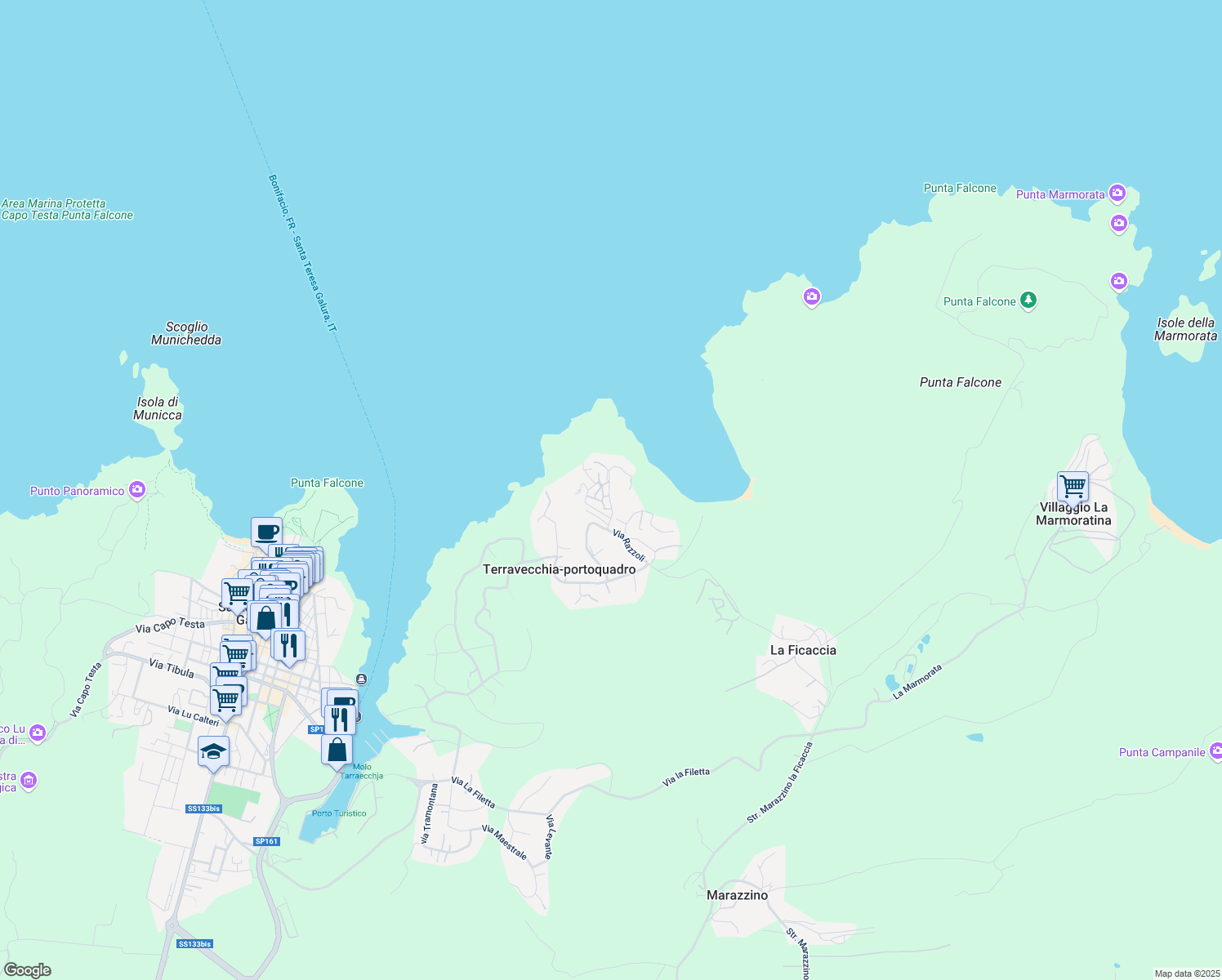 map of restaurants, bars, coffee shops, grocery stores, and more near Strada Provinciale 161 in Terravecchia-portoquadro