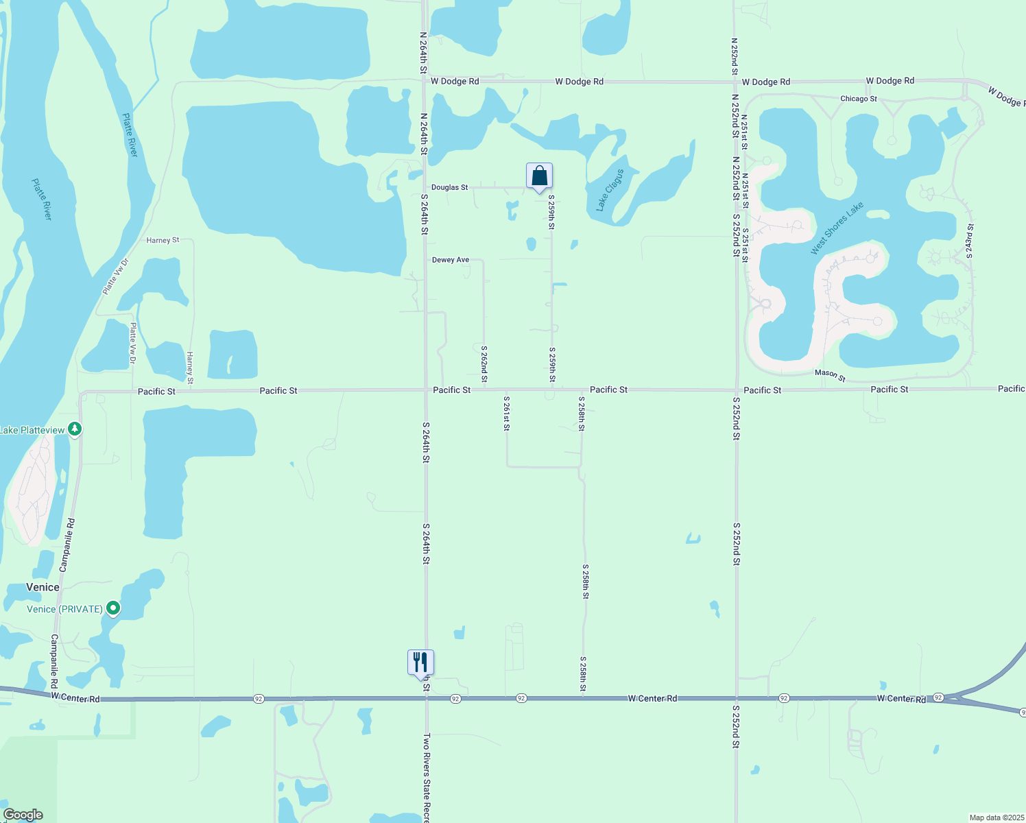 map of restaurants, bars, coffee shops, grocery stores, and more near 1205 South 261st Street in Waterloo