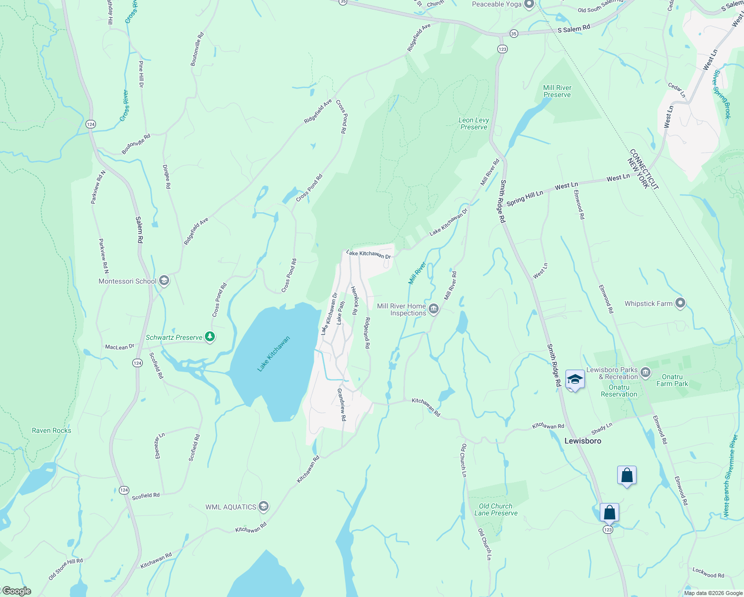 map of restaurants, bars, coffee shops, grocery stores, and more near 45 Ridgeland Road in South Salem