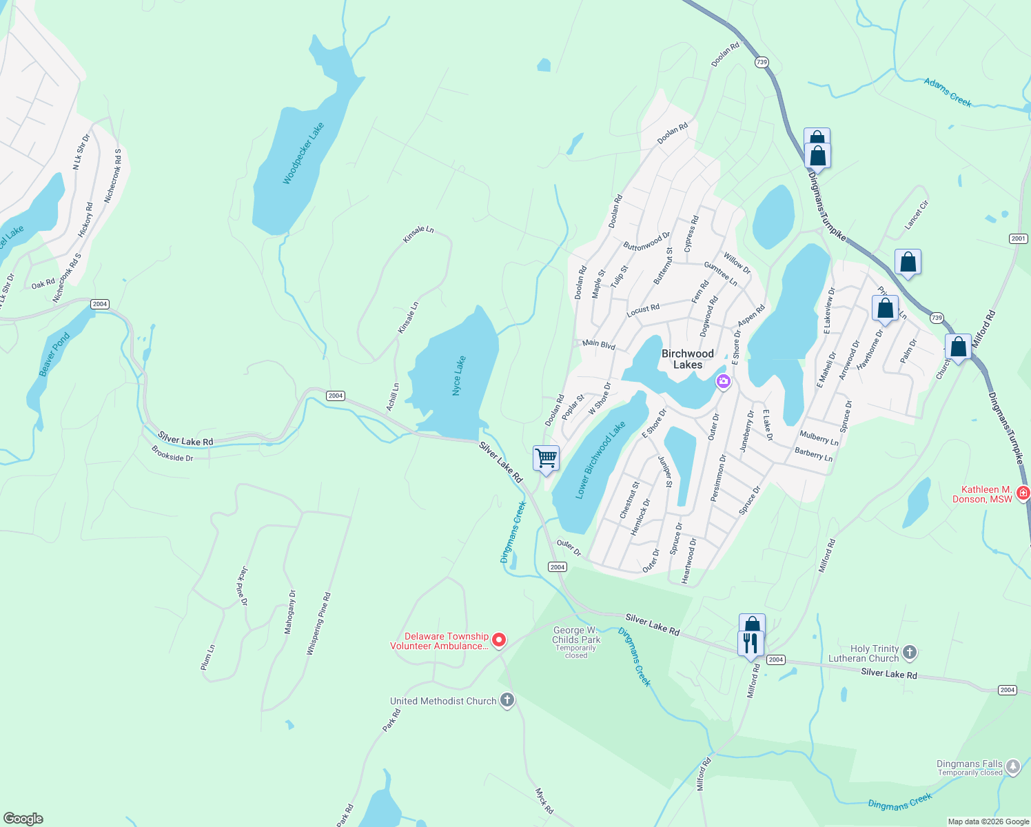 map of restaurants, bars, coffee shops, grocery stores, and more near 29 Meath Ln in Dingmans Ferry
