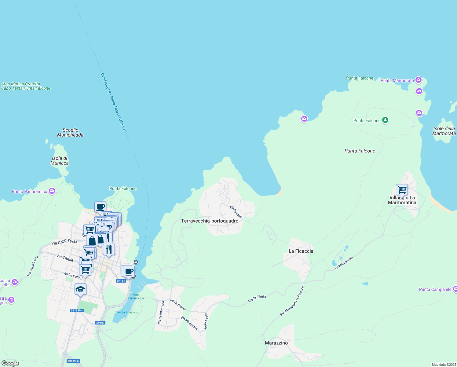 map of restaurants, bars, coffee shops, grocery stores, and more near 5 Strada Provinciale 161 in Terravecchia-portoquadro