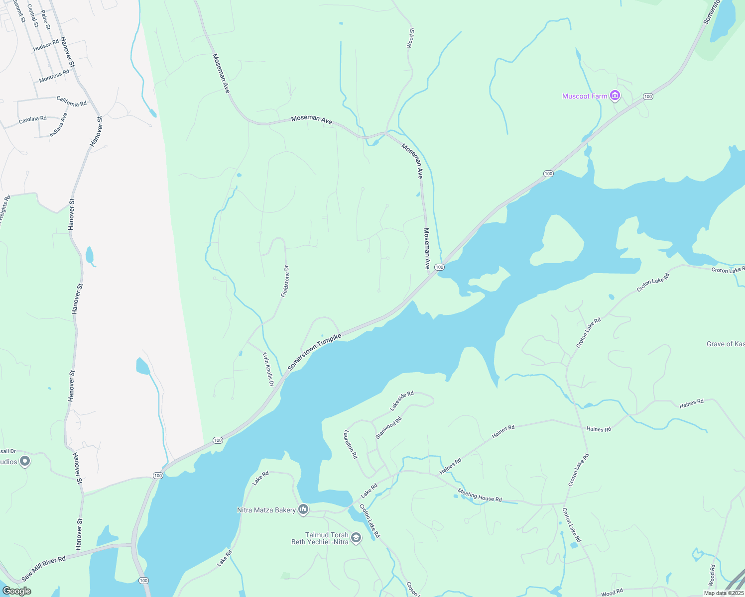 map of restaurants, bars, coffee shops, grocery stores, and more near 14 Logging Road in Katonah