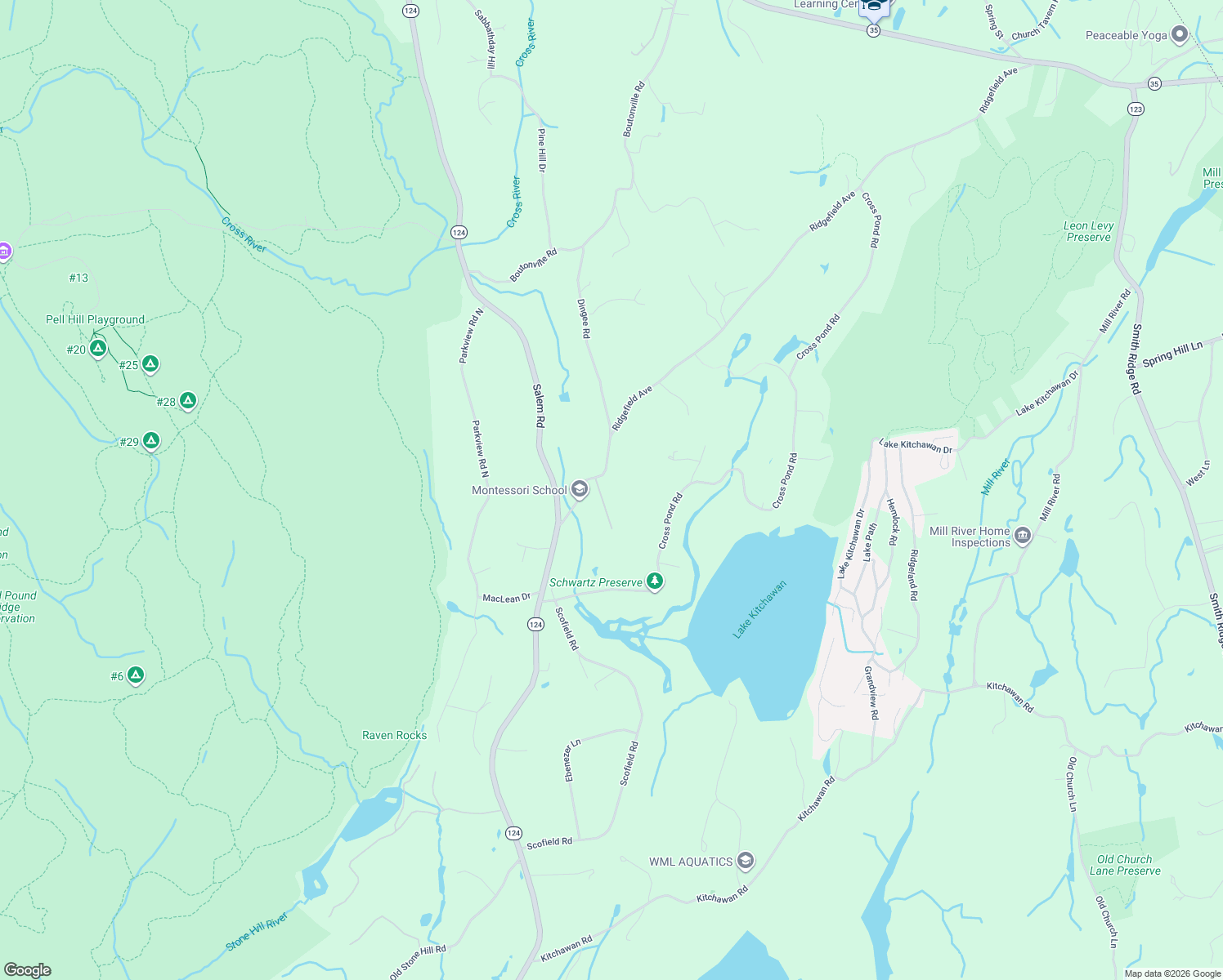 map of restaurants, bars, coffee shops, grocery stores, and more near 17 Highview Road in Pound Ridge