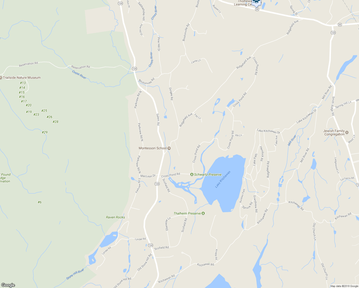 map of restaurants, bars, coffee shops, grocery stores, and more near 17 Highview Road in Pound Ridge