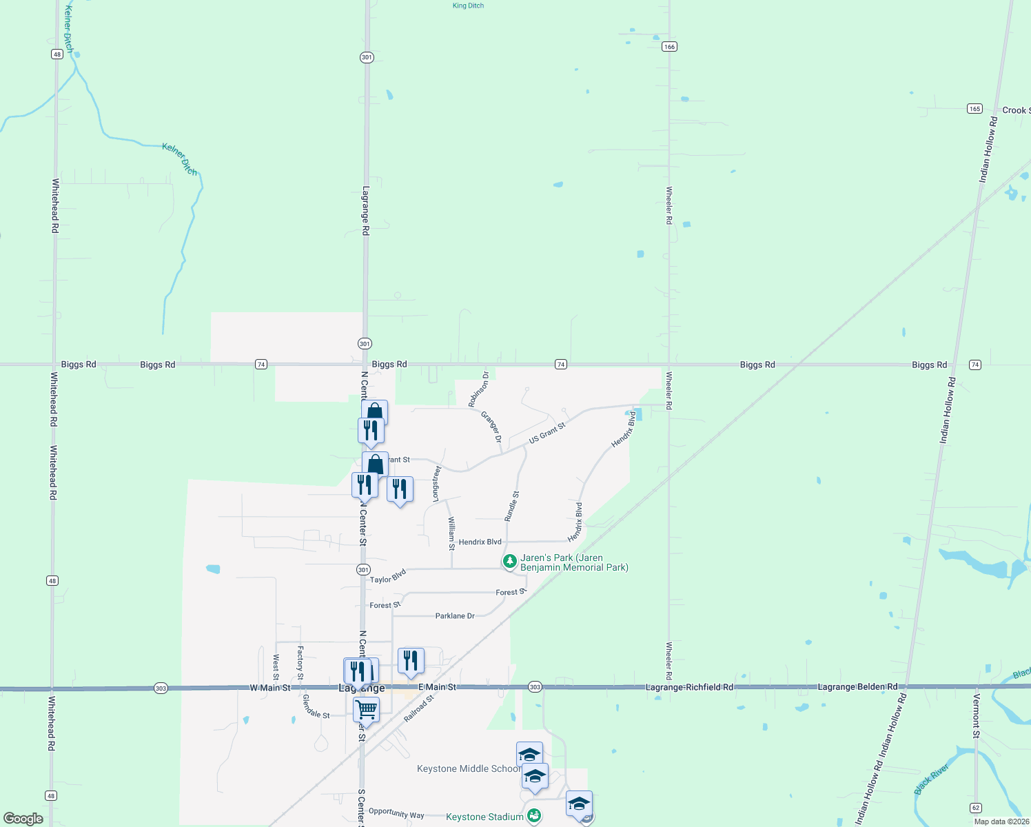 map of restaurants, bars, coffee shops, grocery stores, and more near 812 Buckingham Dr in LaGrange
