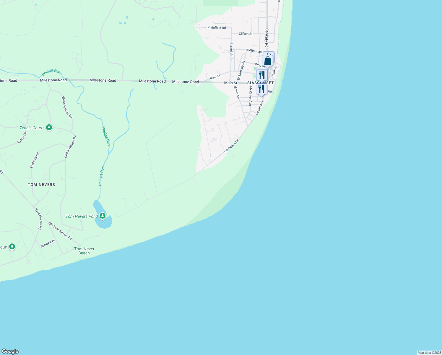 map of restaurants, bars, coffee shops, grocery stores, and more near 40 Low Beach Road in Nantucket