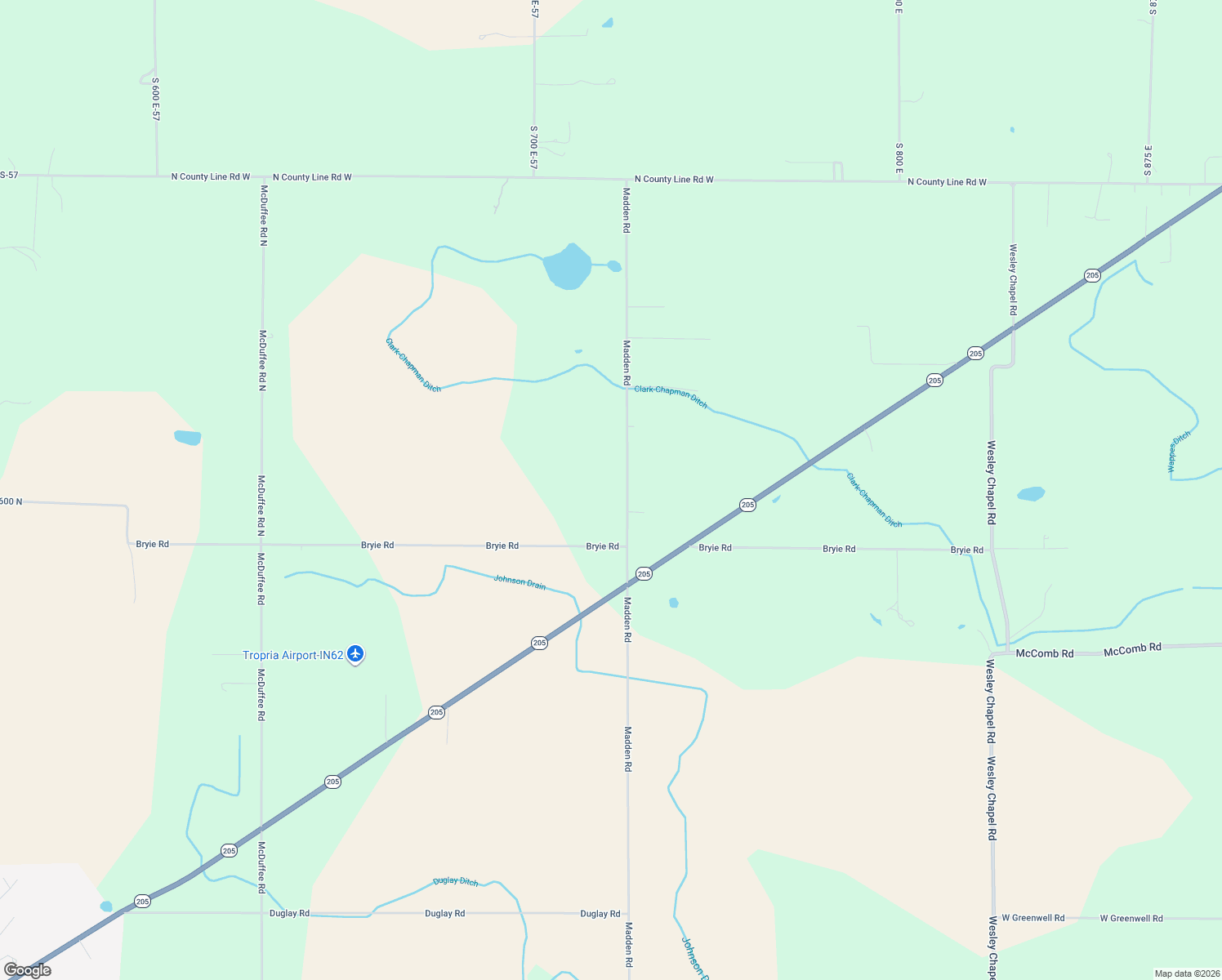 map of restaurants, bars, coffee shops, grocery stores, and more near 18103 Madden Road in Churubusco