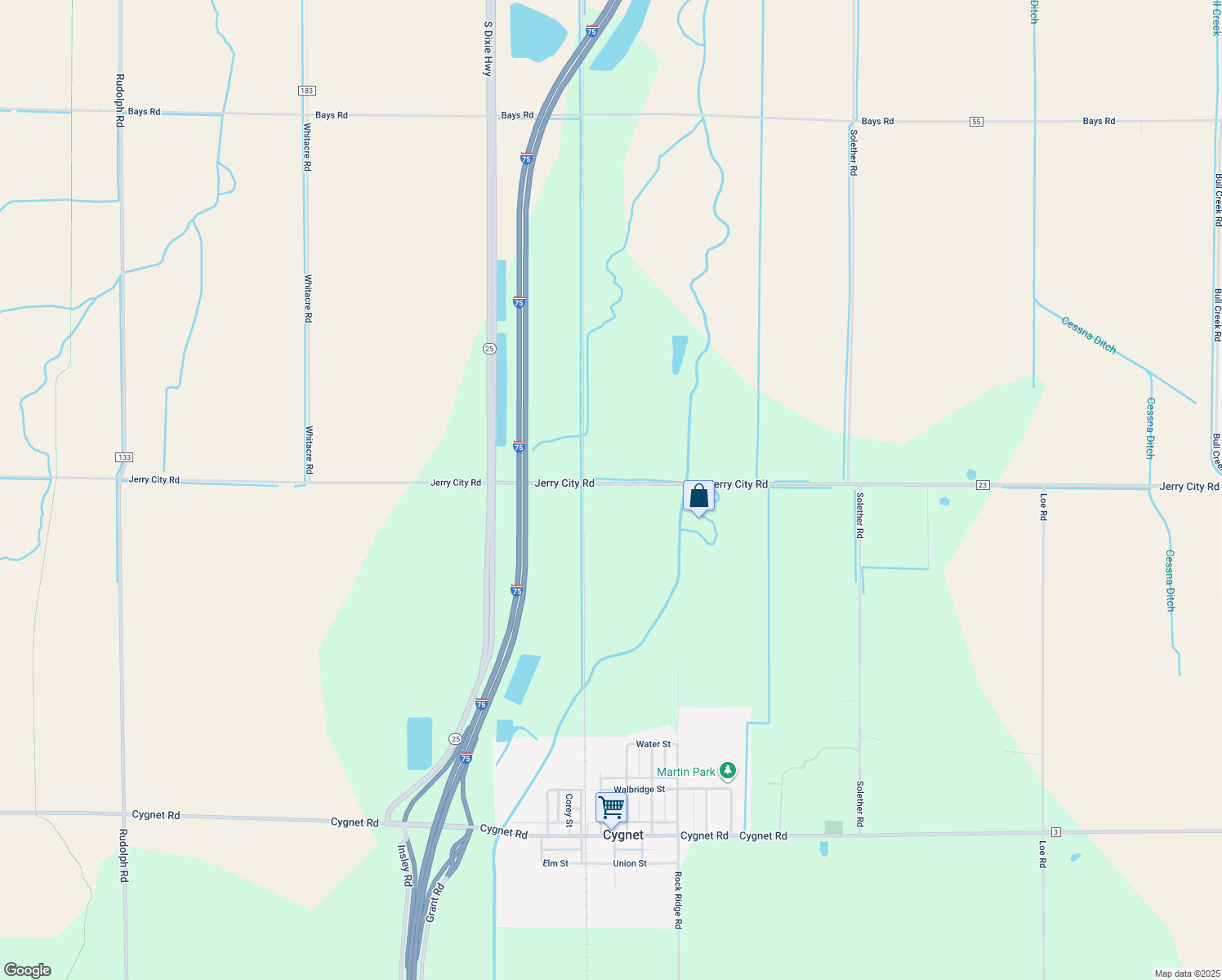 map of restaurants, bars, coffee shops, grocery stores, and more near 12671 Jerry City Road in Cygnet