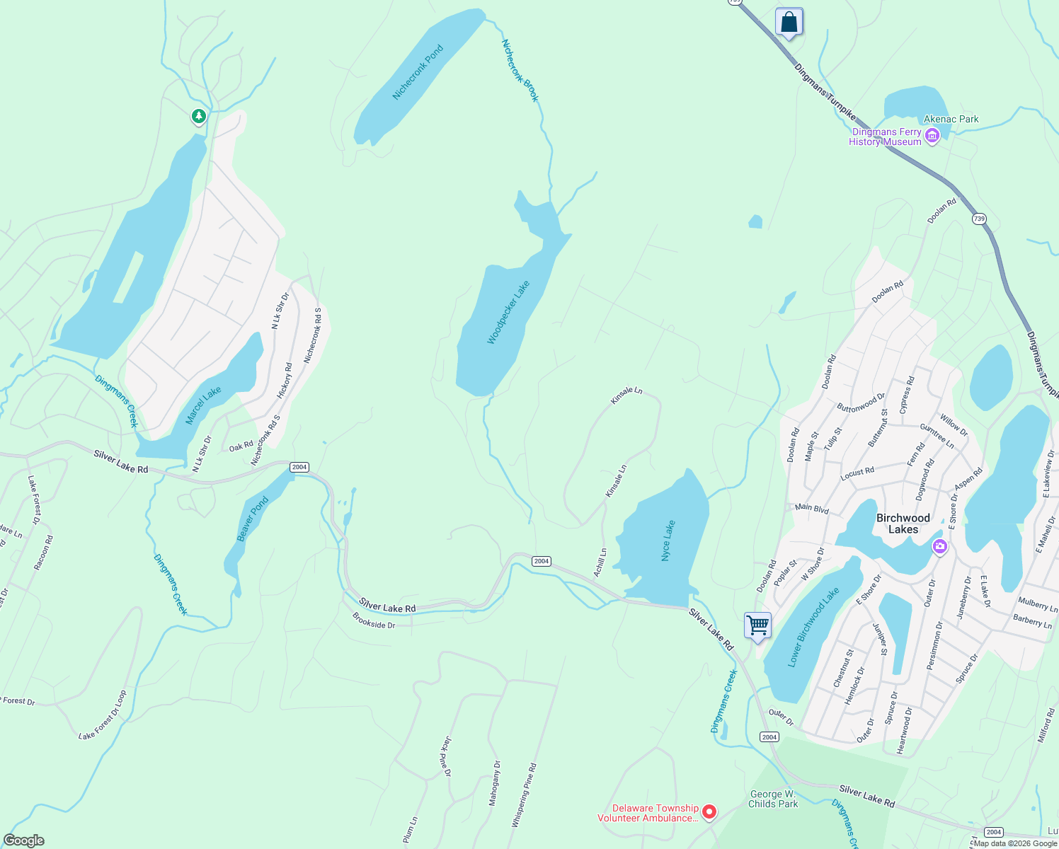 map of restaurants, bars, coffee shops, grocery stores, and more near Gateway Lane in Dingmans Ferry