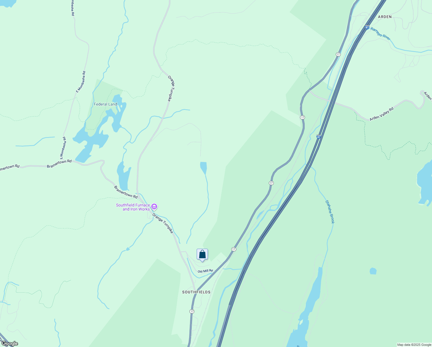 map of restaurants, bars, coffee shops, grocery stores, and more near 985 New York 17 in Southfields