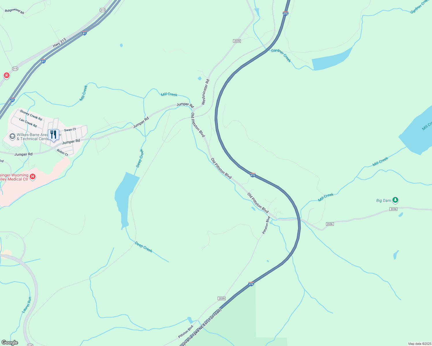 map of restaurants, bars, coffee shops, grocery stores, and more near Bald Mountain Road in Luzerne County