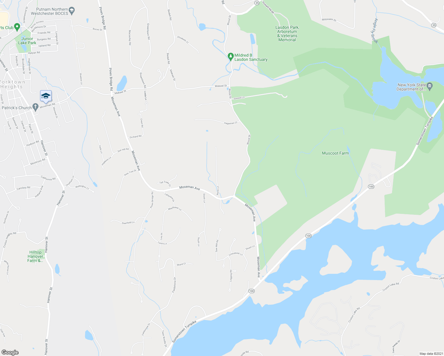map of restaurants, bars, coffee shops, grocery stores, and more near 8 North Lane in Katonah