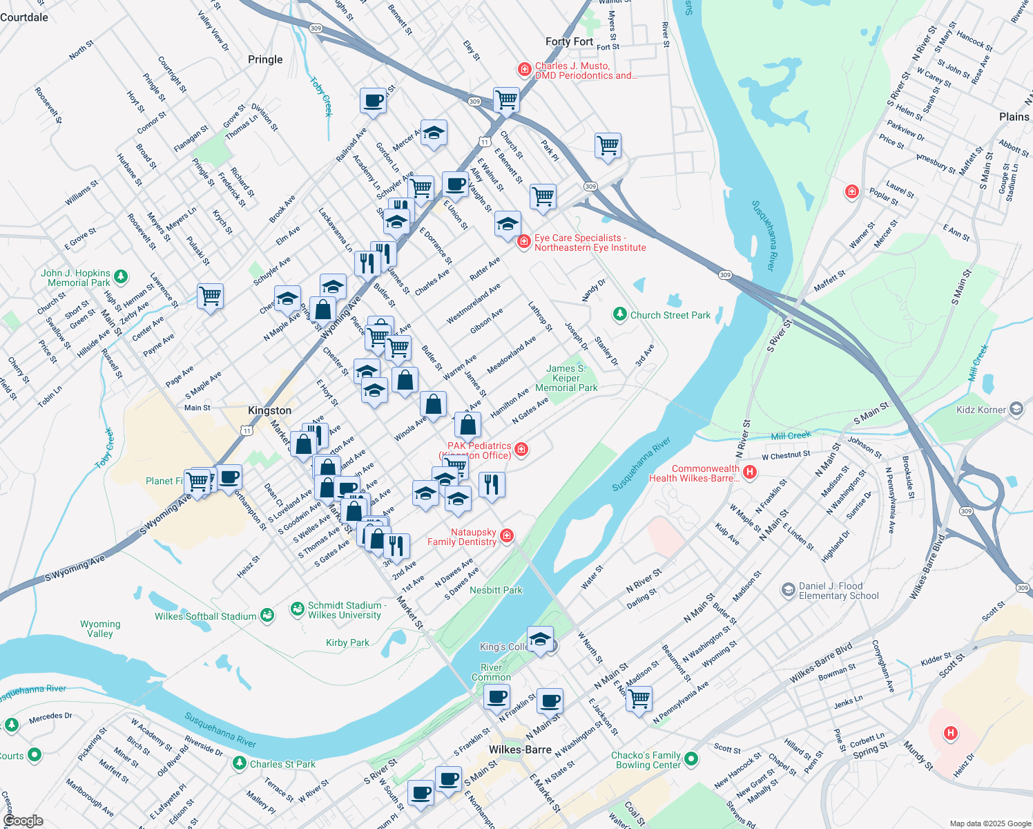 map of restaurants, bars, coffee shops, grocery stores, and more near 514 North Gates Avenue in Kingston