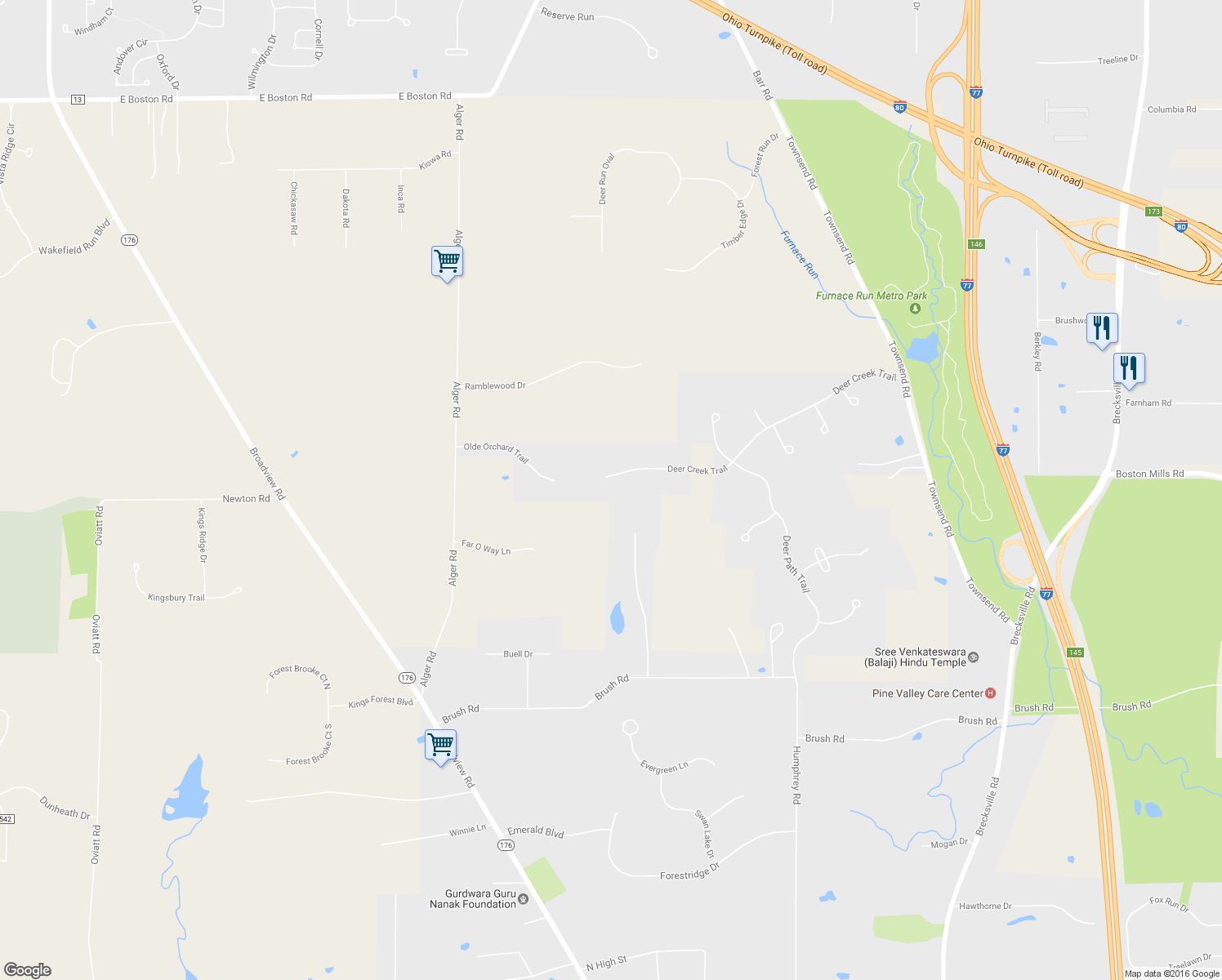 map of restaurants, bars, coffee shops, grocery stores, and more near 3622 Deer Creek Trail in Richfield