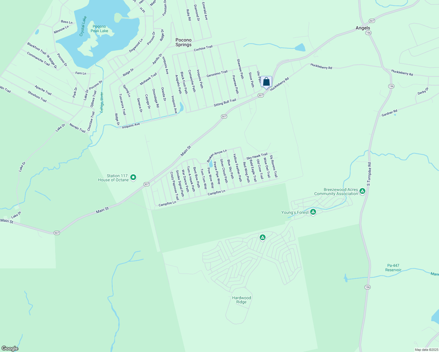 map of restaurants, bars, coffee shops, grocery stores, and more near 35 Peace Pipe Way in Wayne