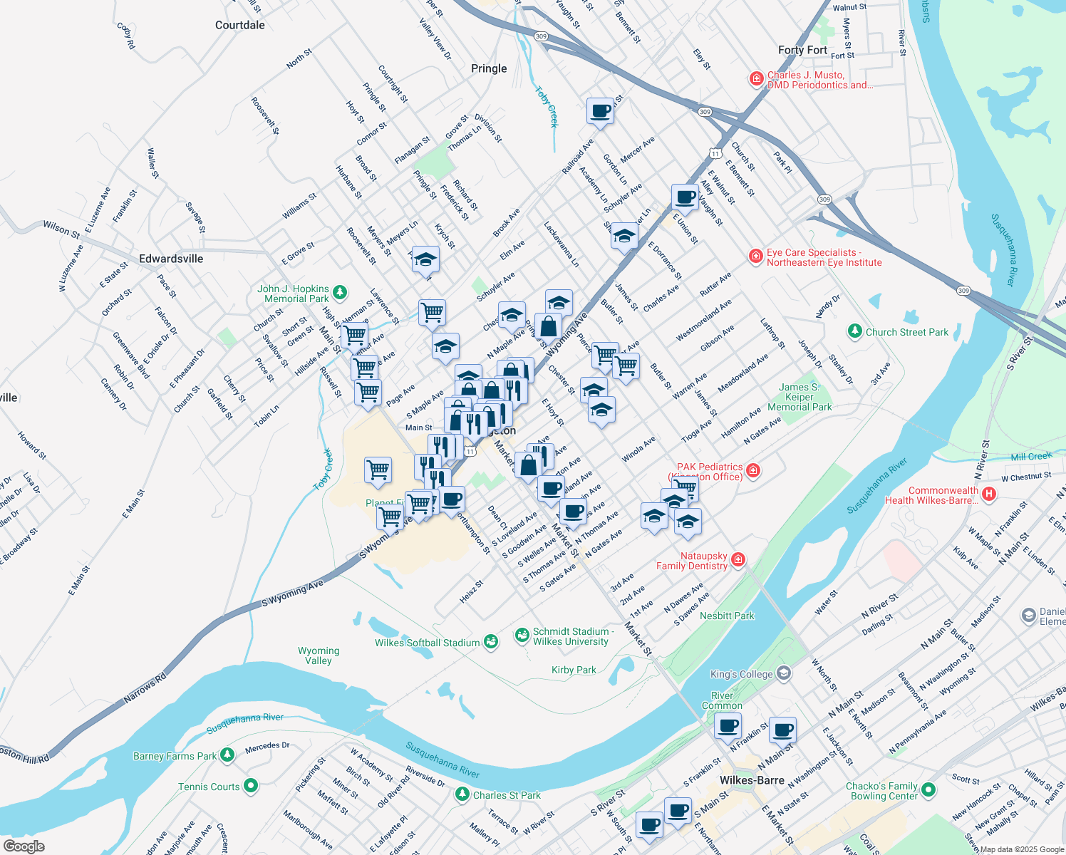 map of restaurants, bars, coffee shops, grocery stores, and more near 271 Rutter Avenue in Kingston