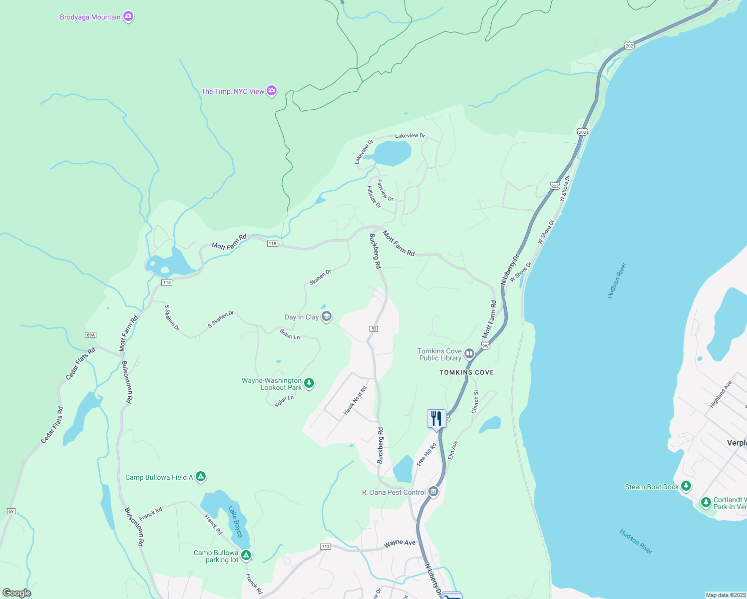 map of restaurants, bars, coffee shops, grocery stores, and more near 99 Buckberg Road in Tomkins Cove